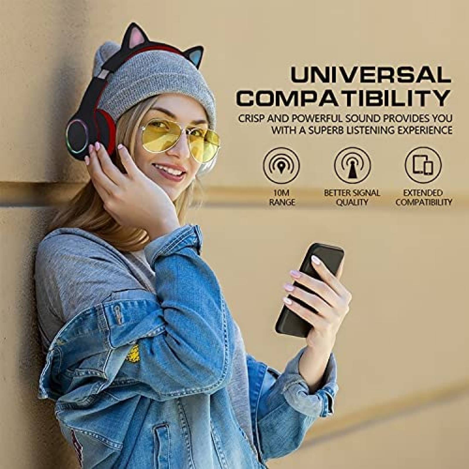 Audifonos Inalambricos JIECAN Diseo de Orejas de Gato -Rojo