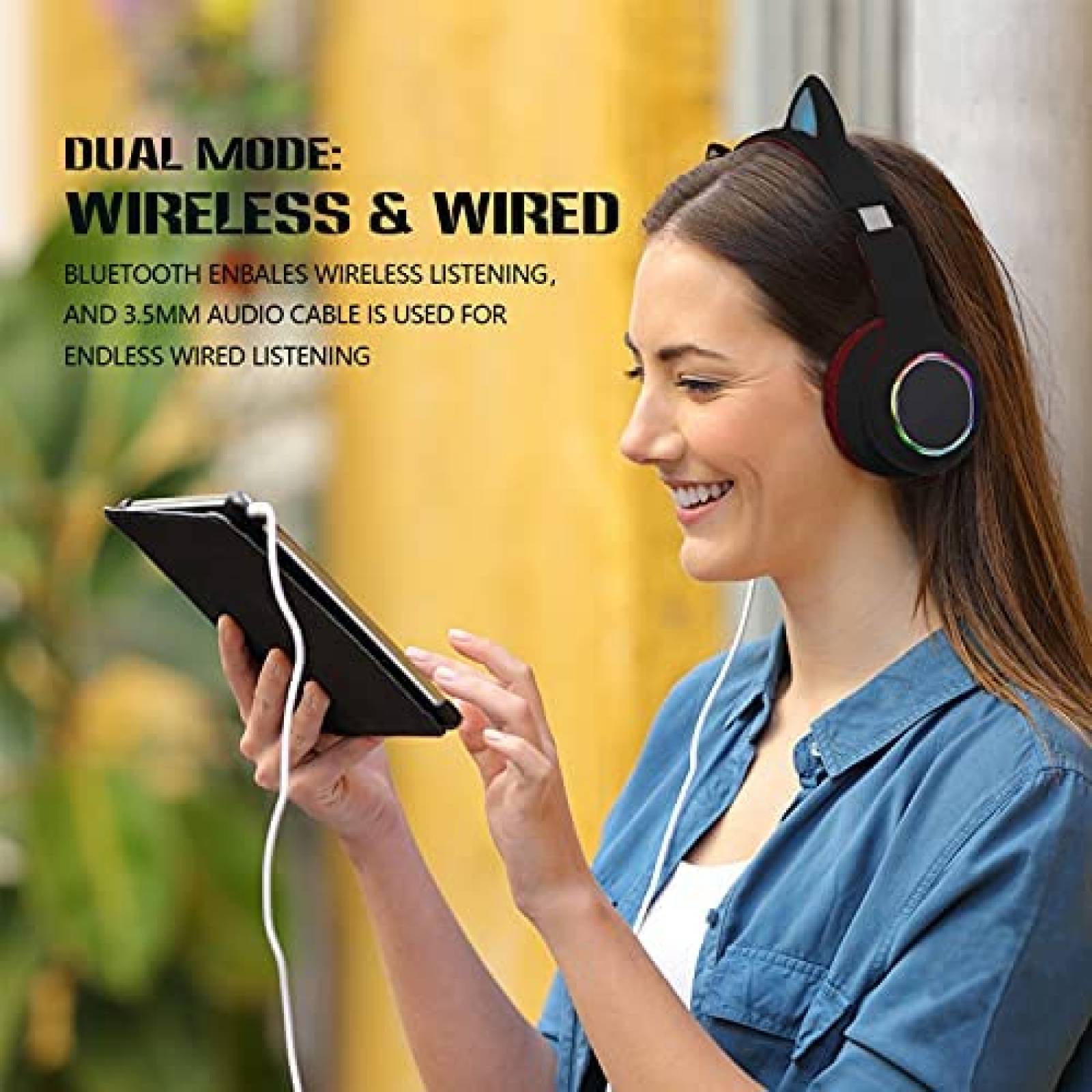 Audifonos Inalambricos JIECAN Diseo de Orejas de Gato -Rojo