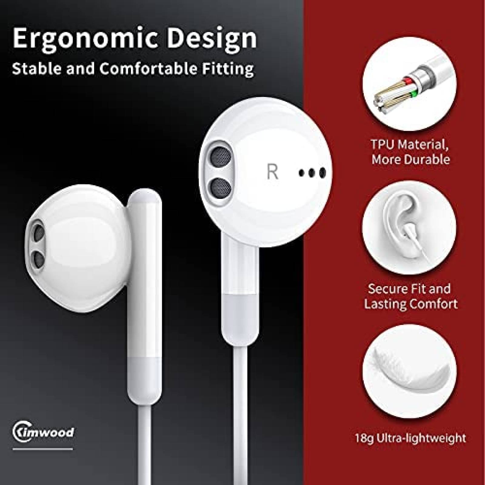 Auriculares Kimwood 3.5mm Cable Con Microfono -Blanco