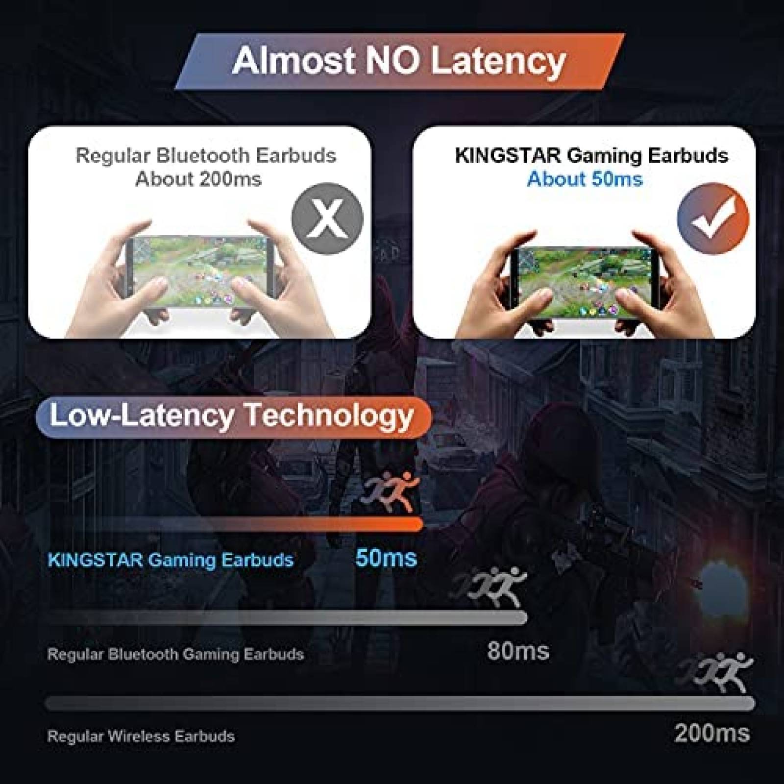 Auriculares Kingstar inalambricos gamer Bluetooth -Negro