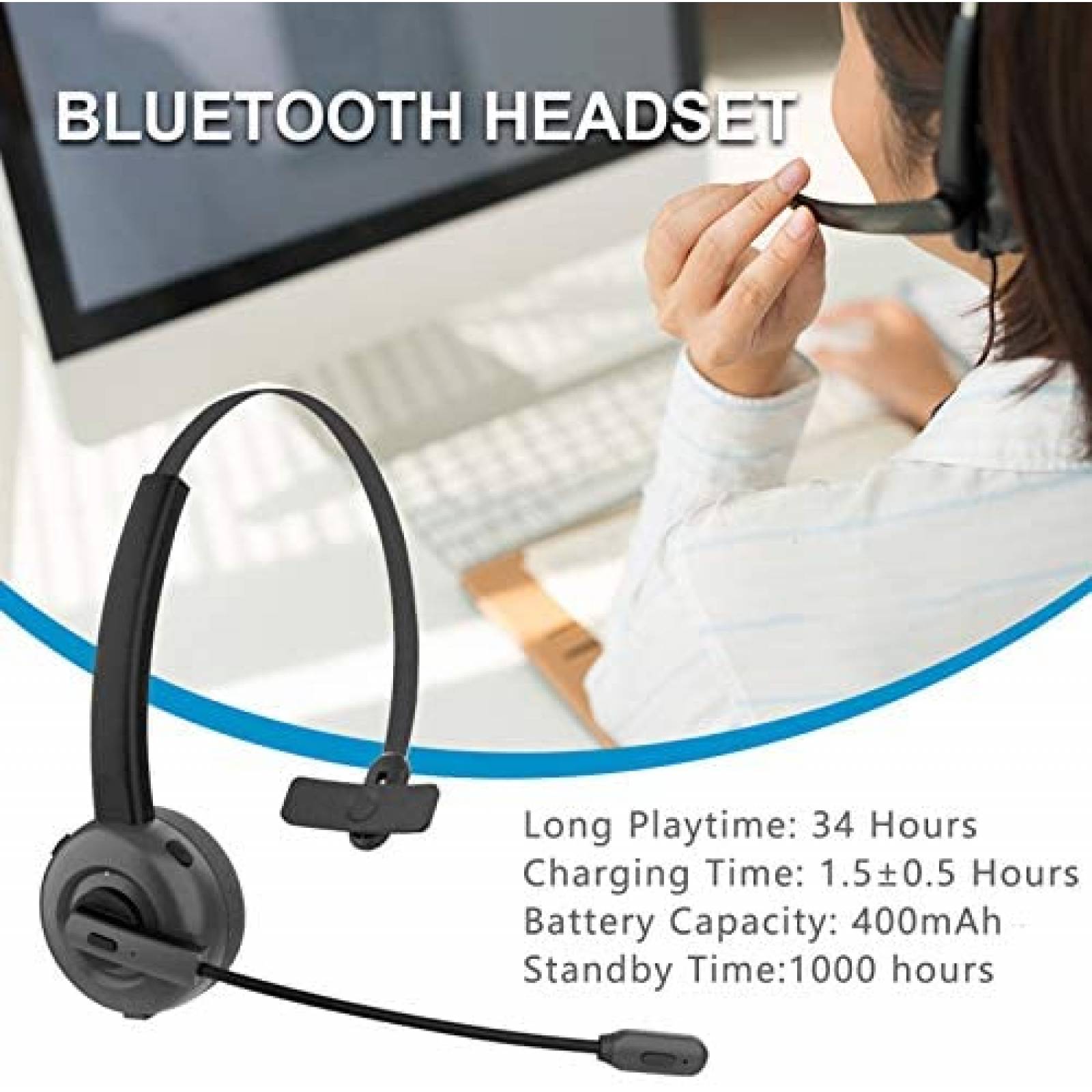 Headset de Oficina Lambergini c/Cancelacion de Ruido -Negro