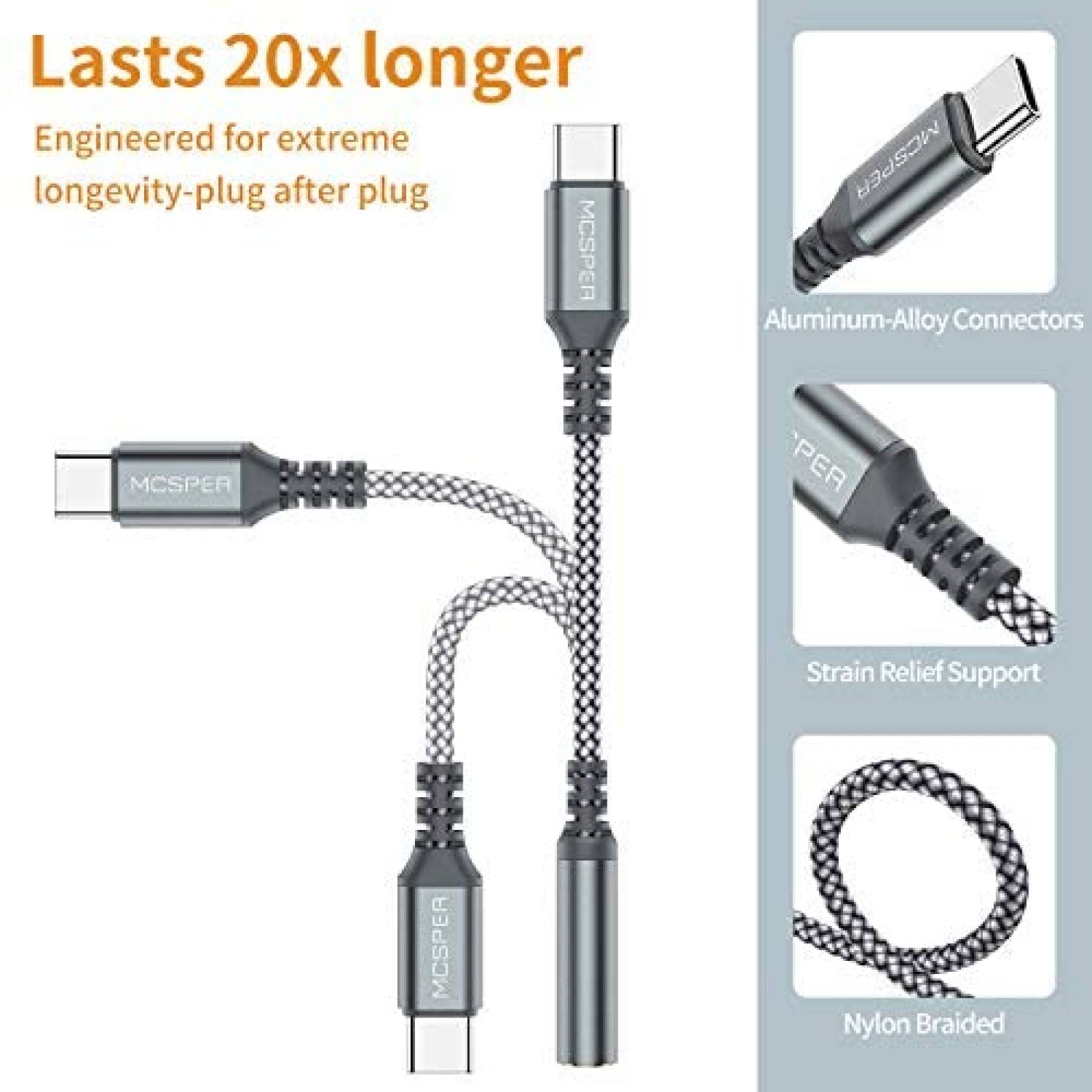 Cable Adaptador MCSPER USB Tipo C a 3.5mm Hembra -Gris
