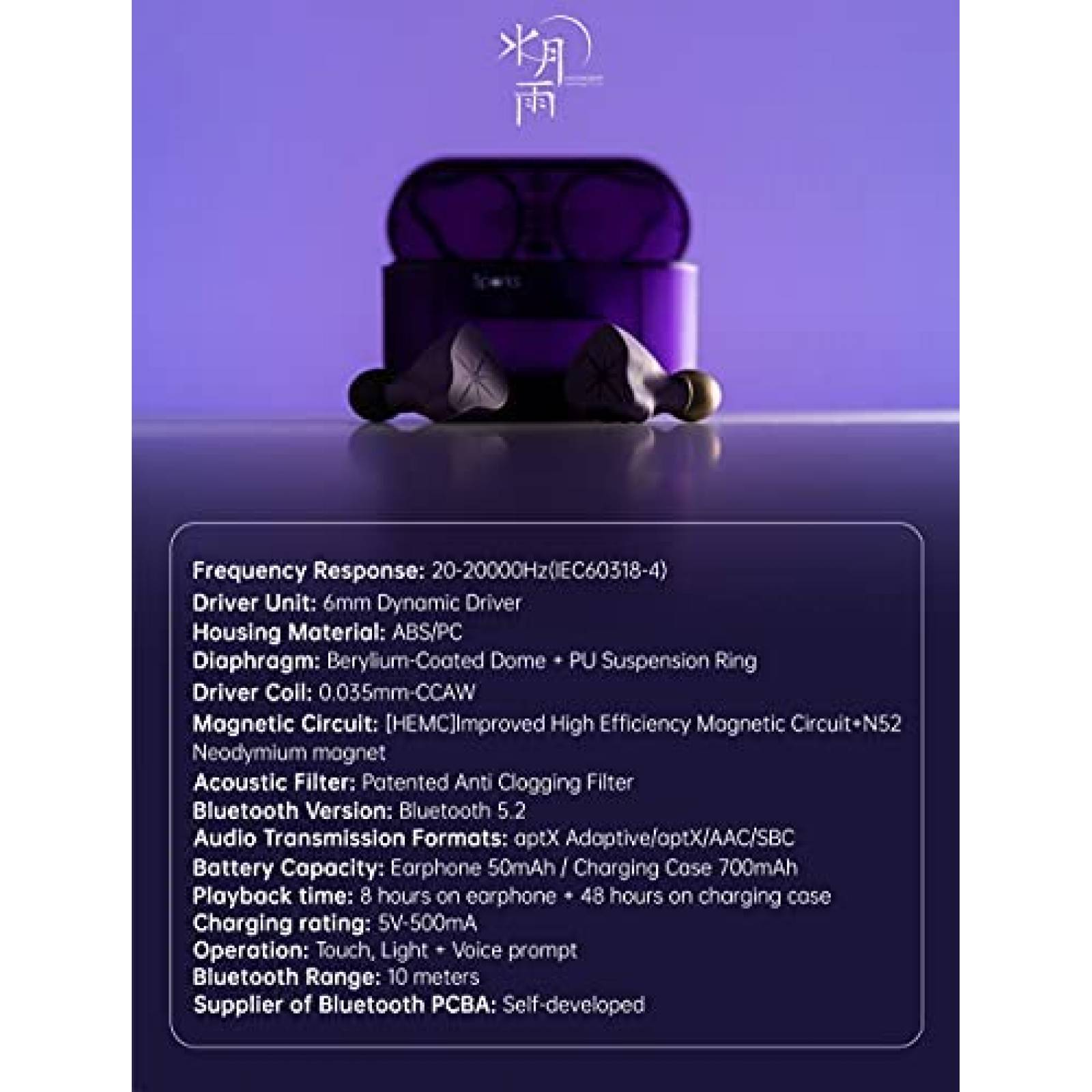 Audifonos inalambricos Moondrop Sparks TWS 5.2 APTX -Negro