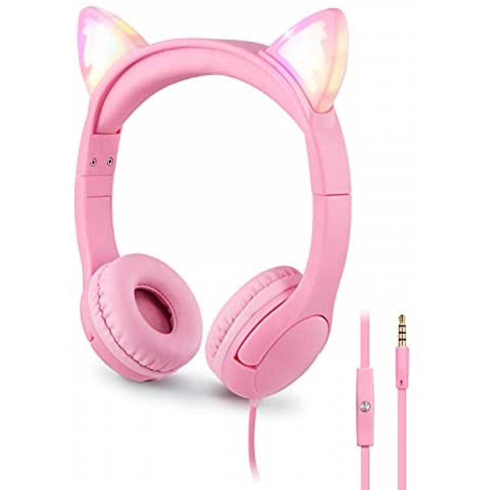 Audifonos PINGKO para nios con microfono de gato Rosa