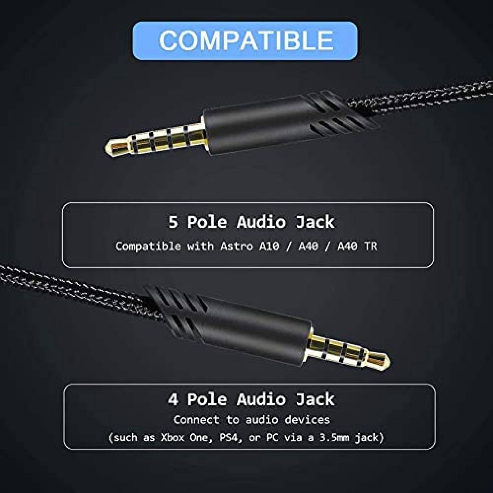 Cable de audio para audifonos A10 SAMERIVER 6FT -Negro