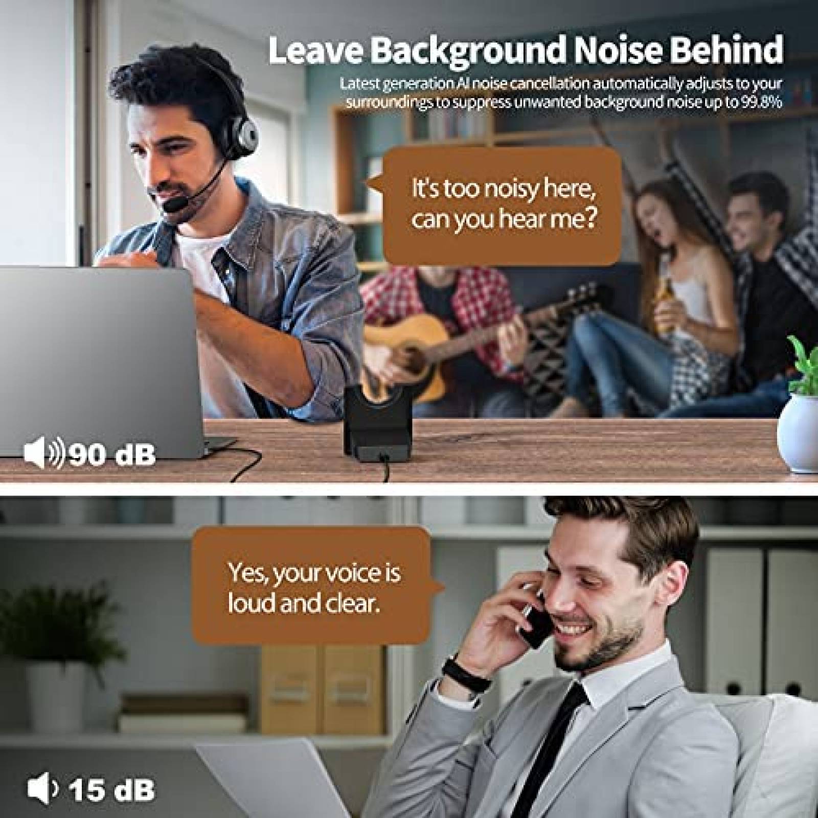 Headset de Oficina TECKNET Bluetooth 5.0 Retractil -Negro