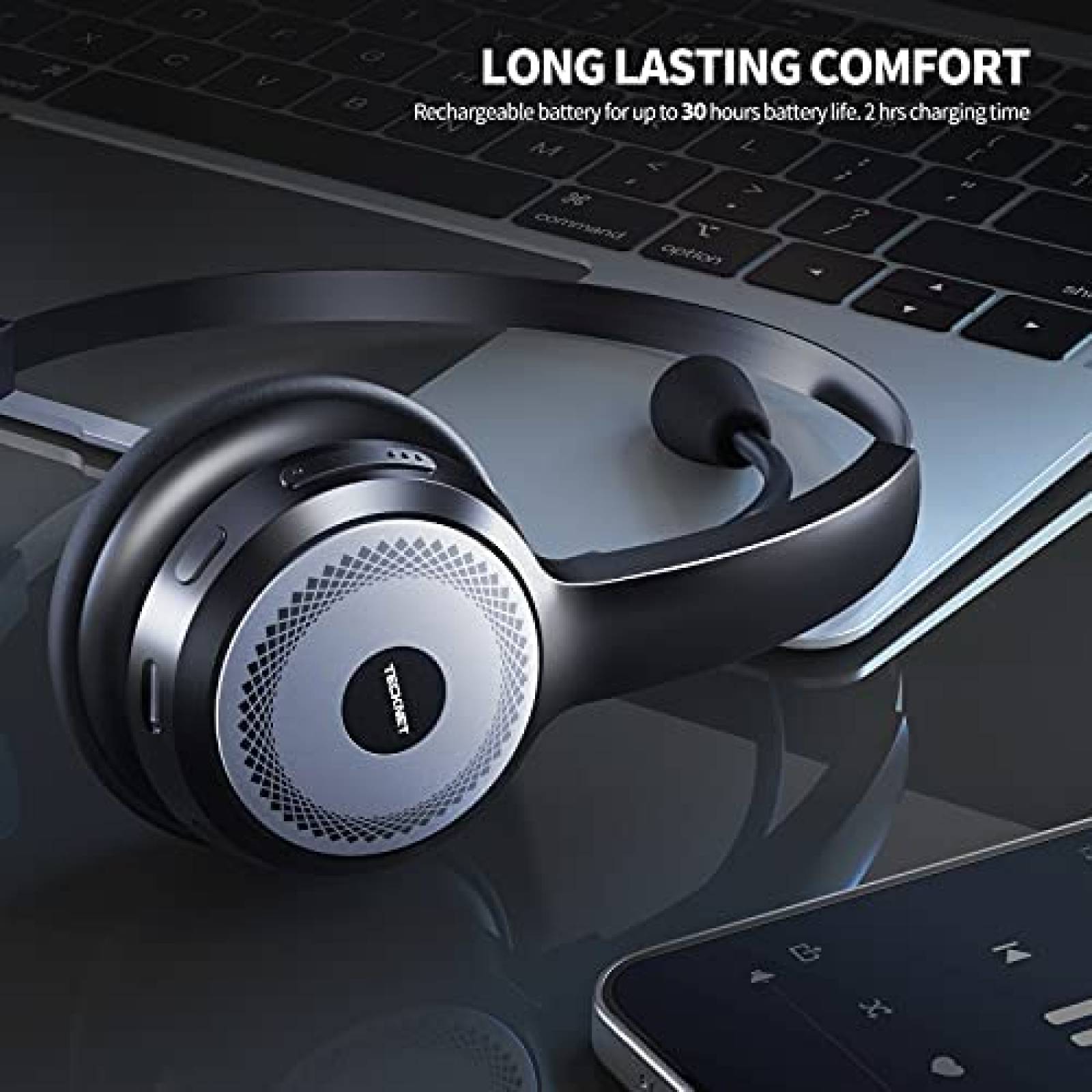 Headset de Oficina TECKNET Bluetooth 5.0 Retractil -Negro