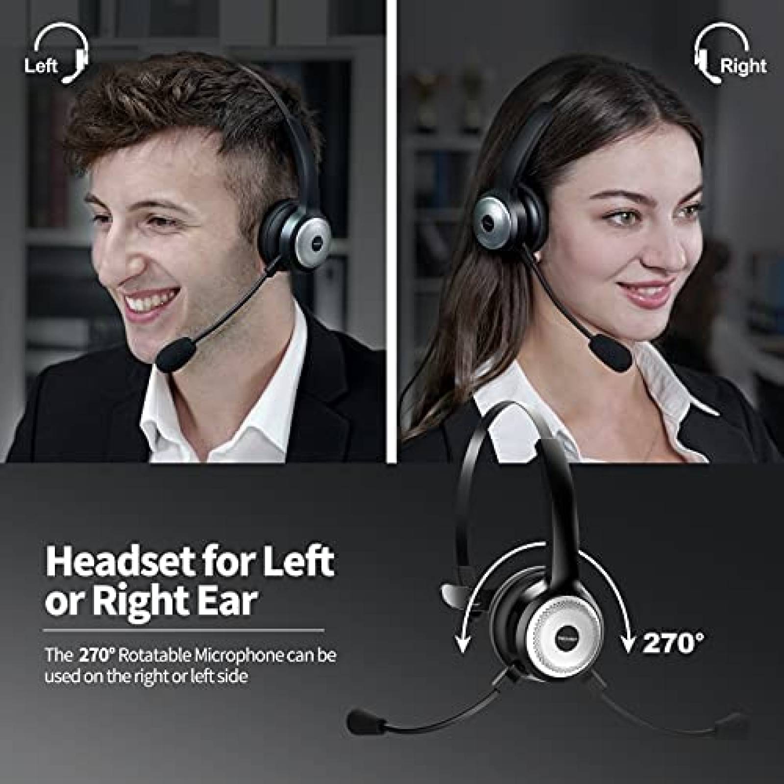 Headset de Oficina TECKNET Bluetooth 5.0 Retractil -Negro