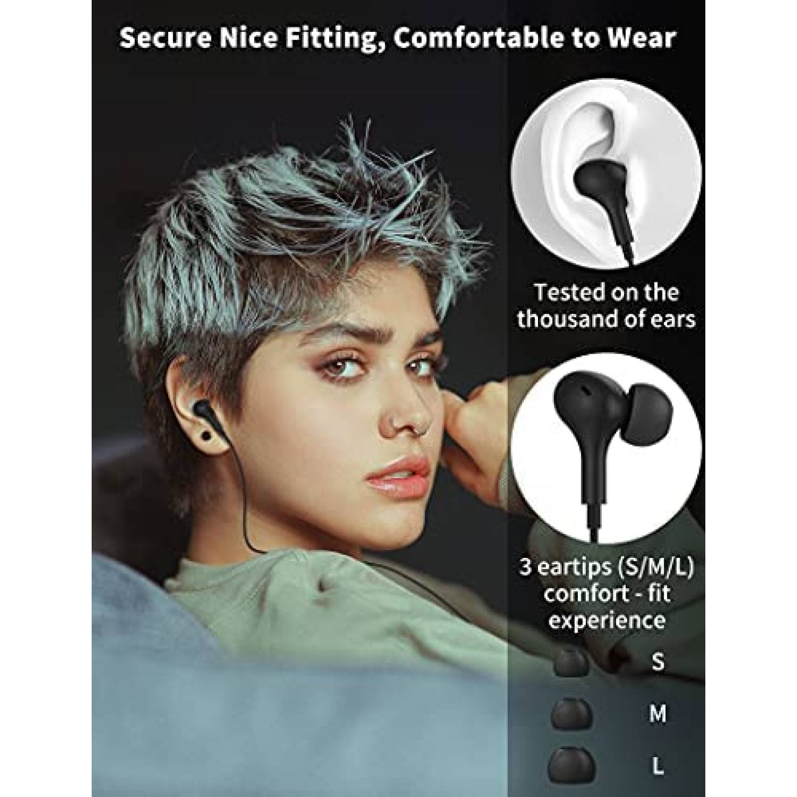 Auriculares TITACUTE USB C para Samsung S21 S20 FE -Negro