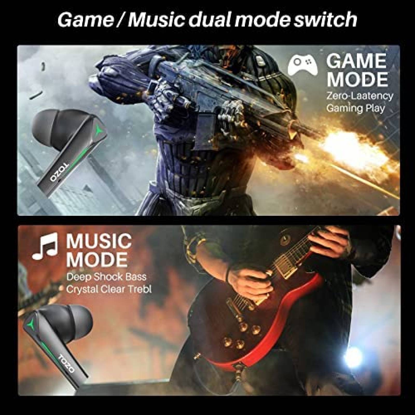 Auriculares TOZO TOZO-G1 Gaming Bluetooth Compatible -Negro