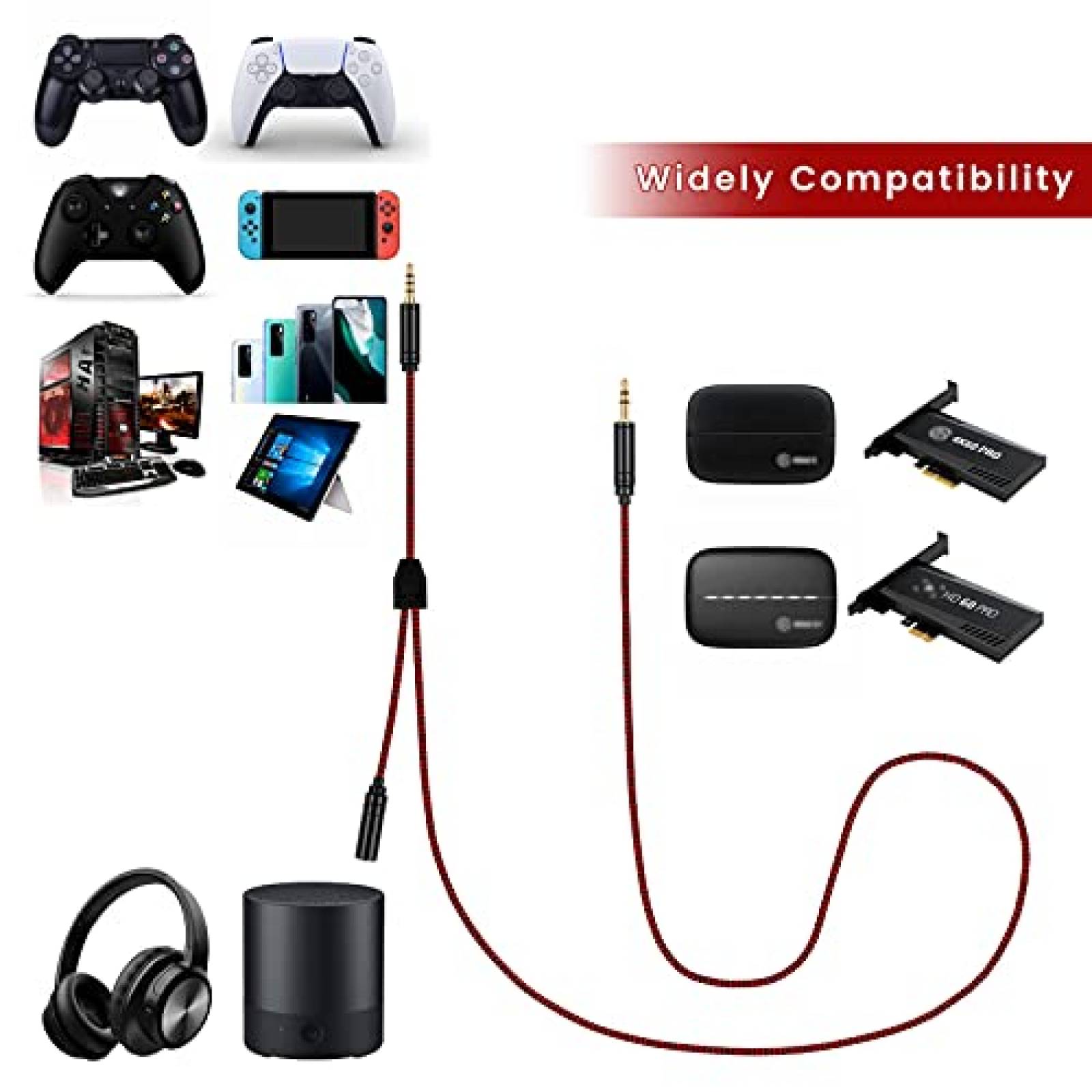 Cable aux macho a hembra Weishan HD60 S 6.6ft de nylon -Rojo