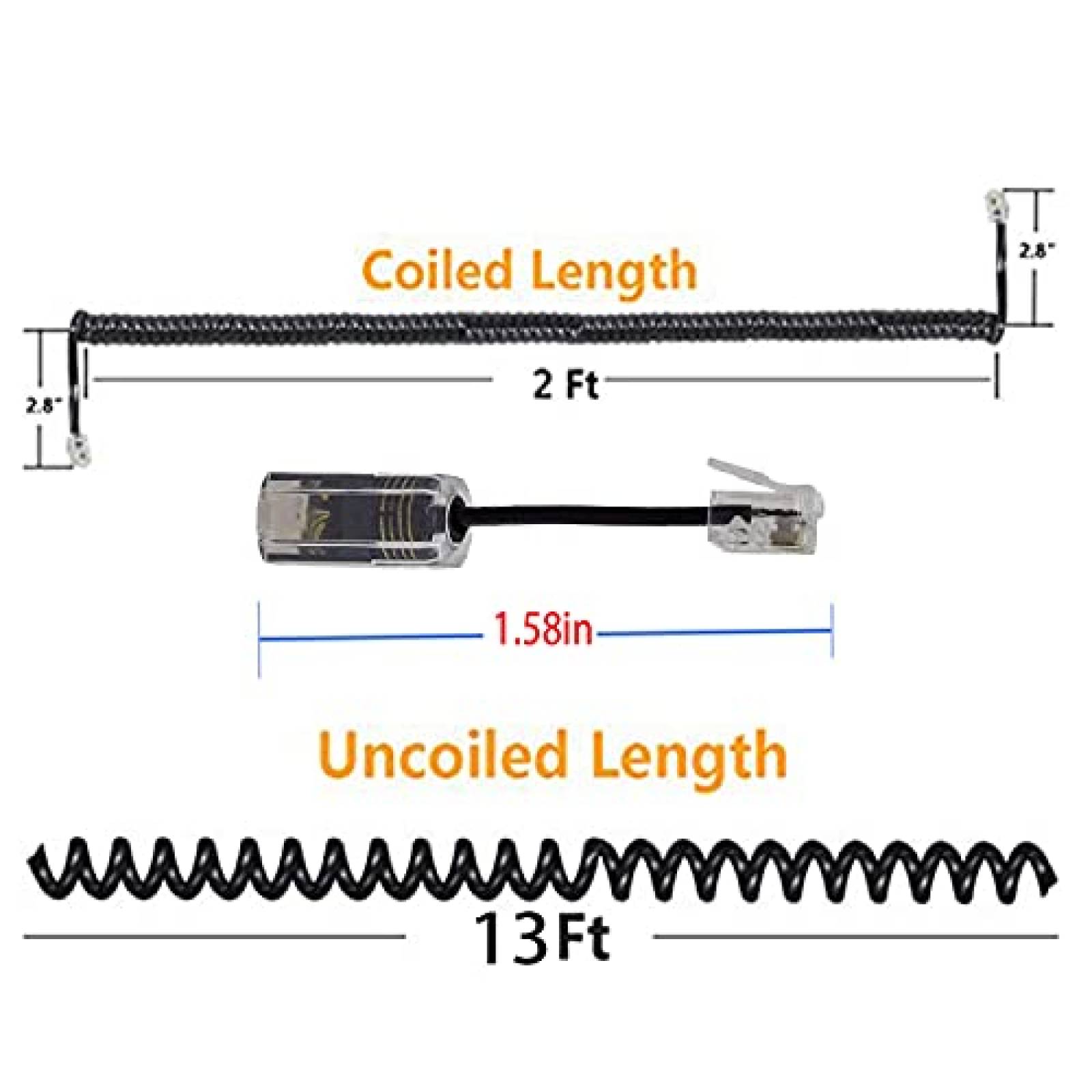 Cable Retractil WNXJSX 1.2ft de Conector RJ11 para Telefono
