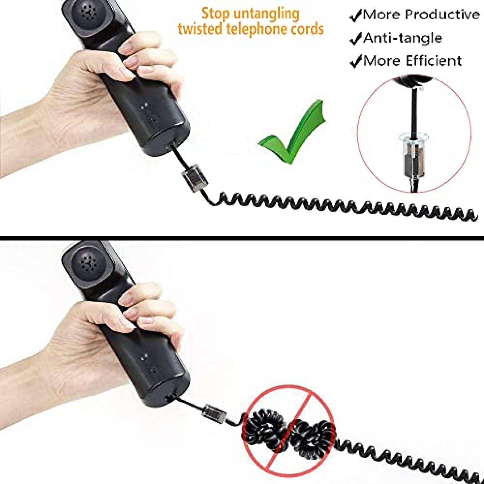 Cable Retractil WNXJSX 1.2ft de Conector RJ11 para Telefono