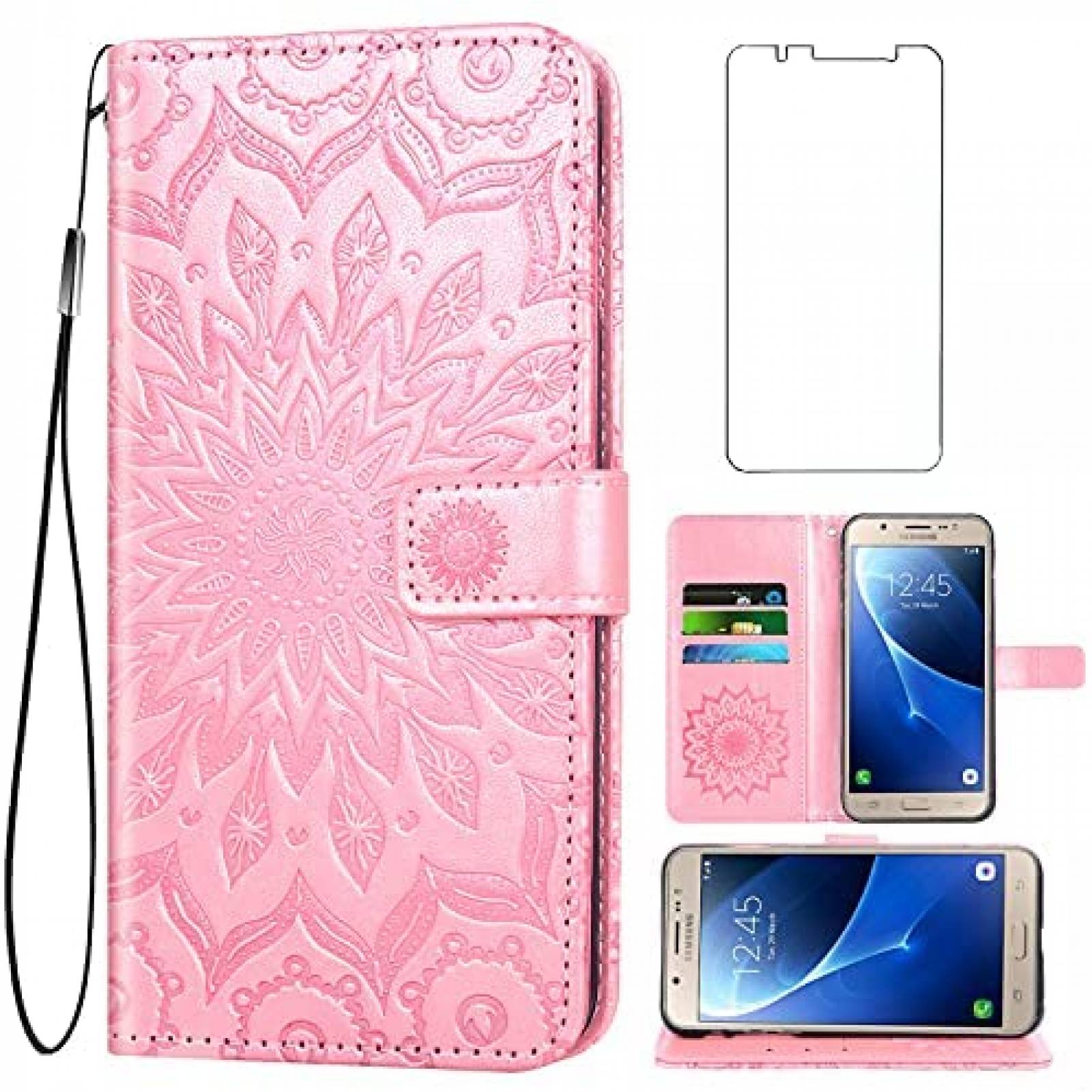 Funda Asuwish para Samsung Galaxy J7 tipo billetera -Rosa
