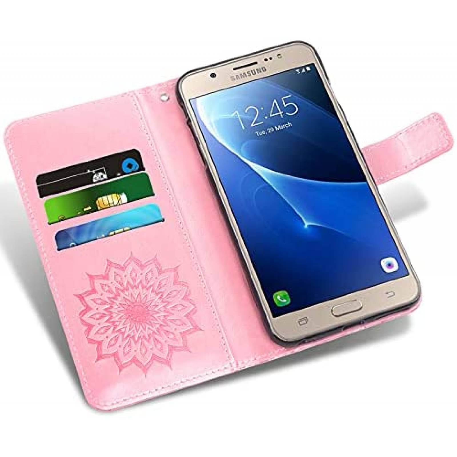 Funda Asuwish para Samsung Galaxy J7 tipo billetera -Rosa
