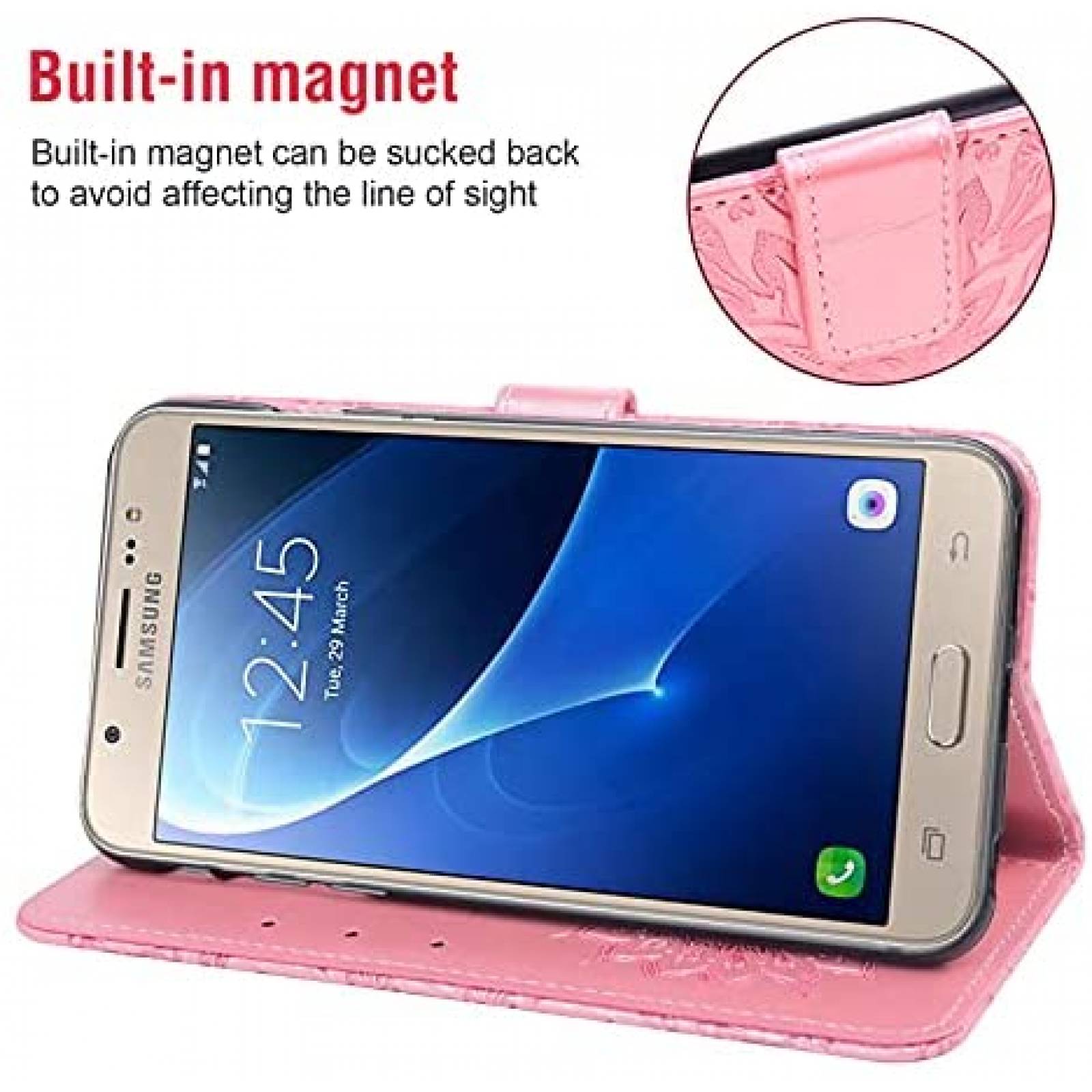 Funda Asuwish para Samsung Galaxy J7 tipo billetera -Rosa