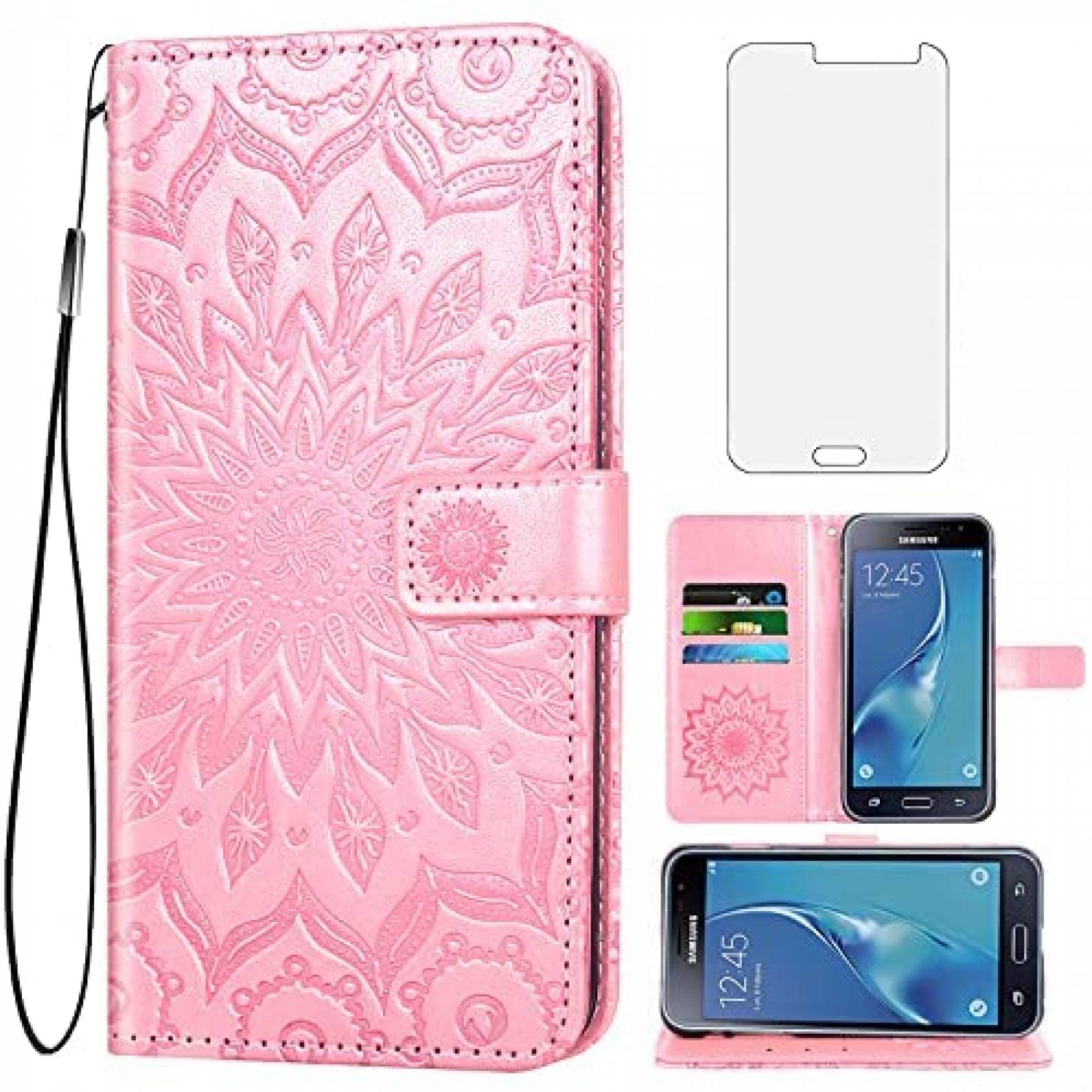 Funda Flip Asuwish SM-J700 para Samsung Galaxy J7 -Rosa