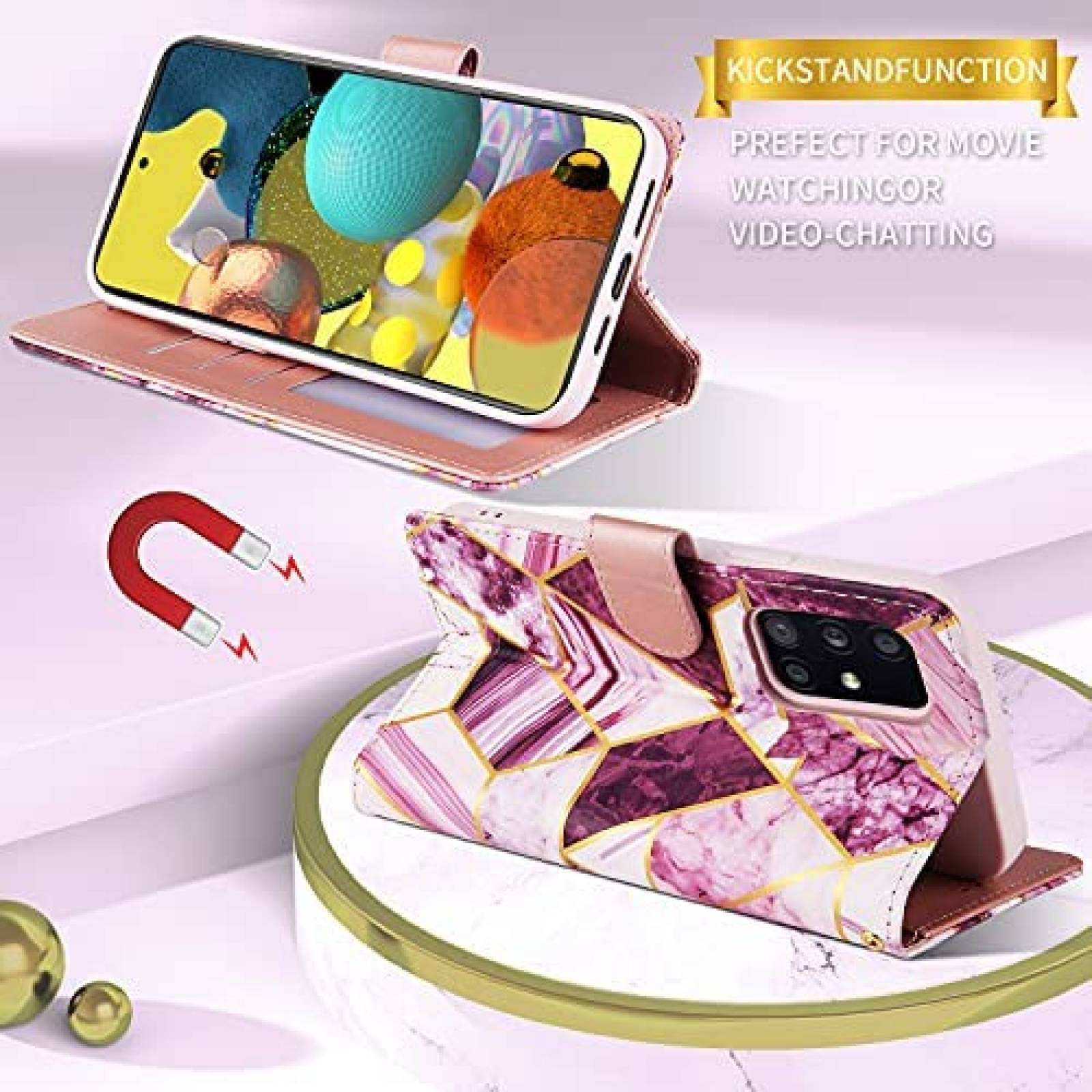 Funda con Tarjetero Asuwish para Samsung Galaxy A31 -Rosa