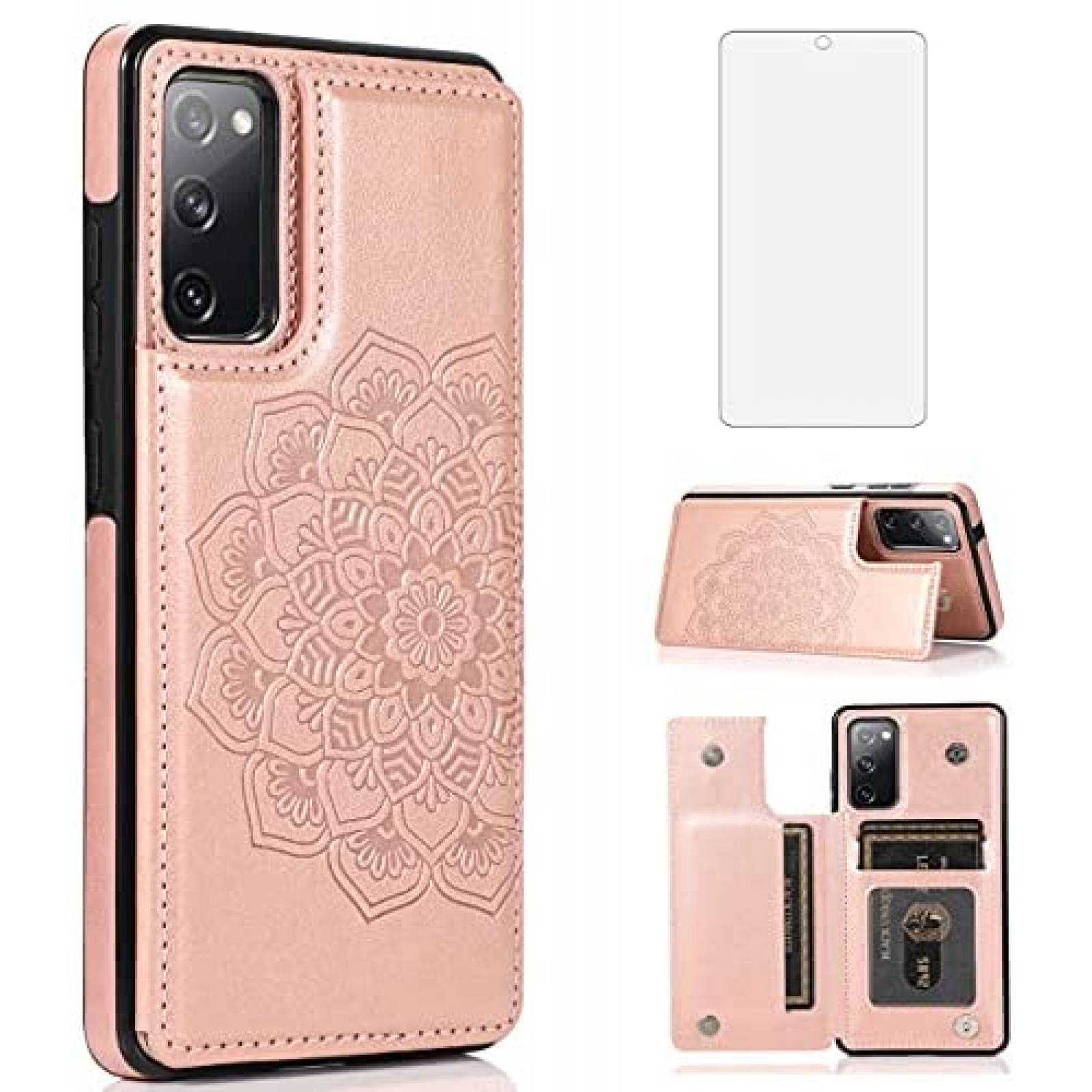 Funda con Tarjetero Asuwish para Galaxy S20 FE + Mica -Rosa