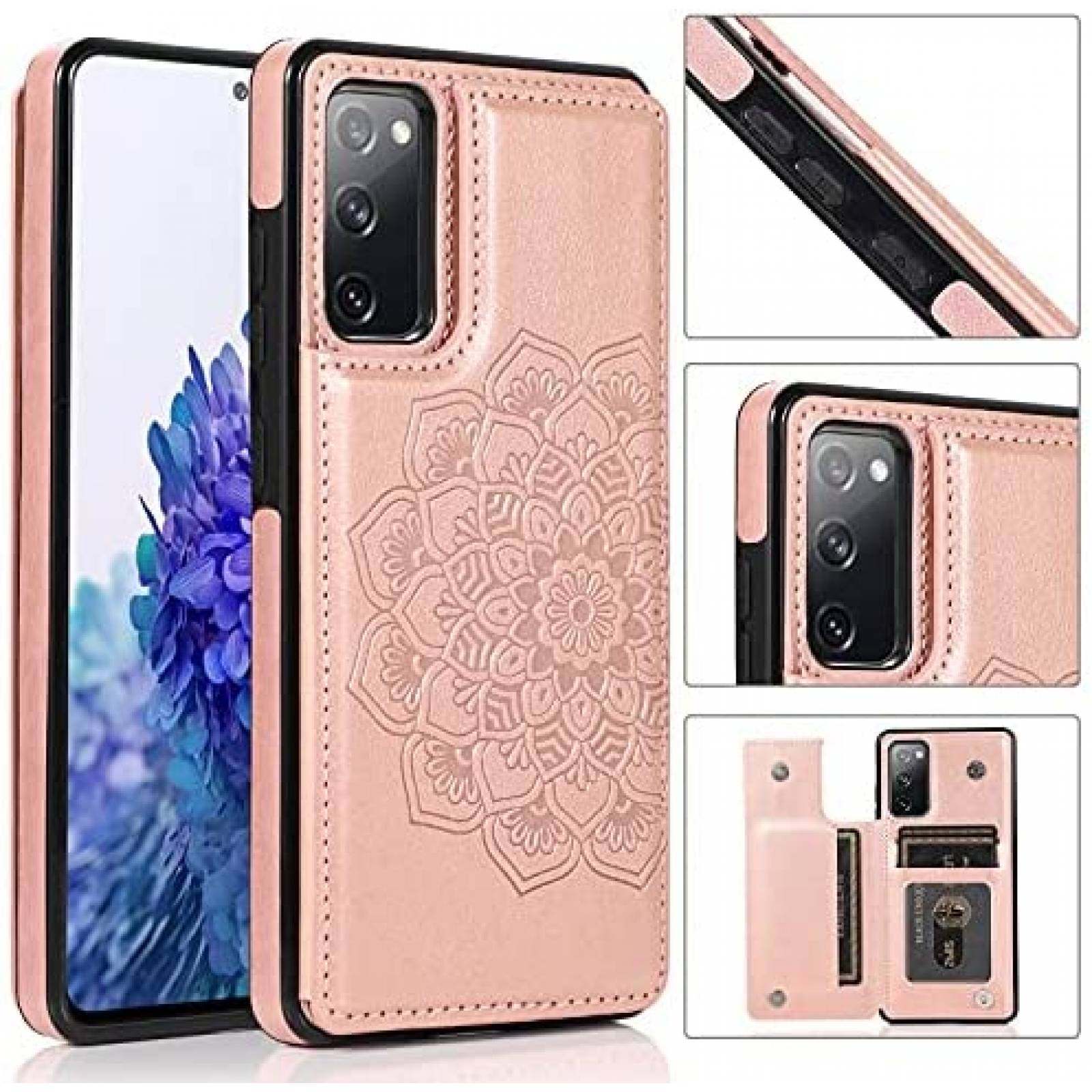 Funda con Tarjetero Asuwish para Galaxy S20 FE + Mica -Rosa