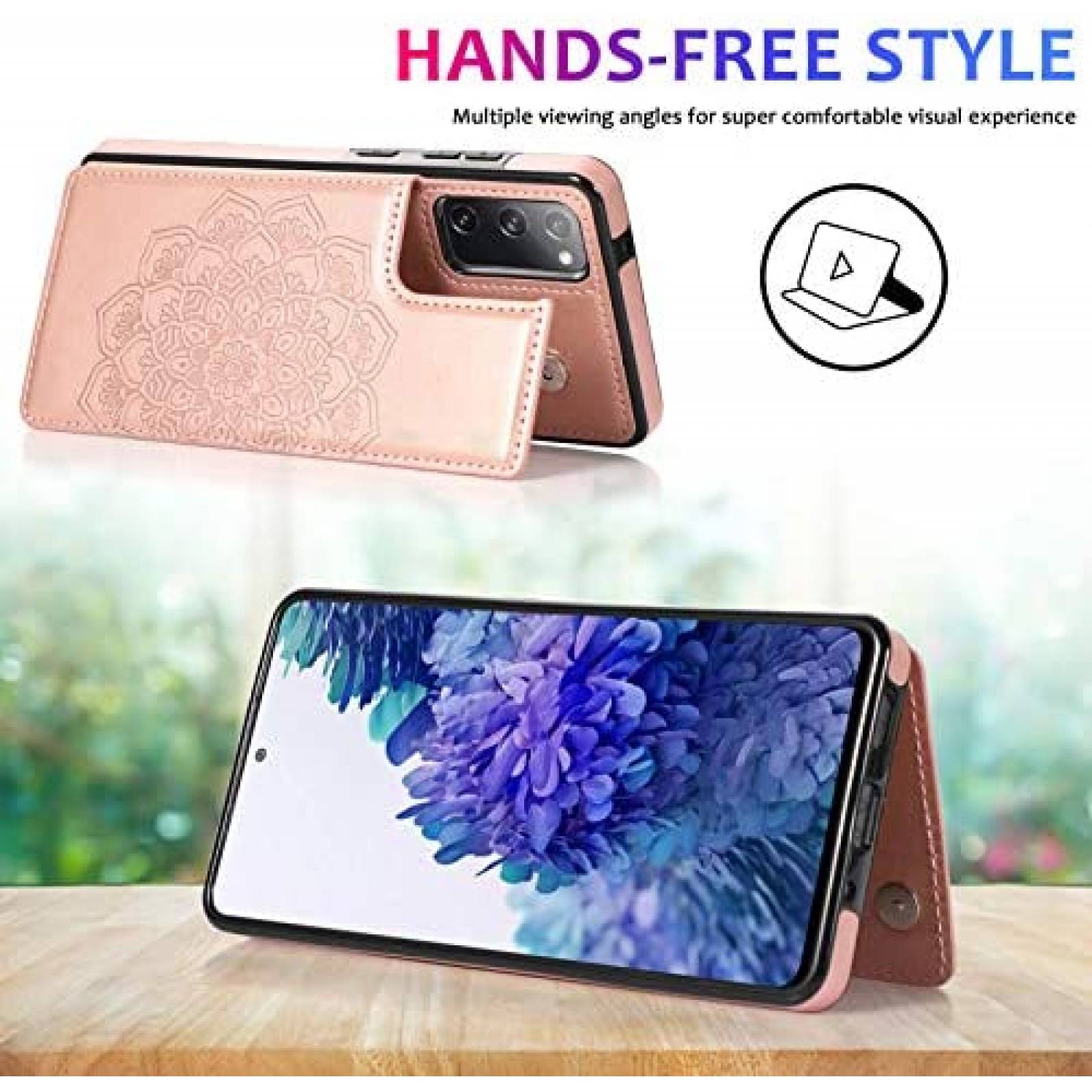 Funda con Tarjetero Asuwish para Galaxy S20 FE + Mica -Rosa