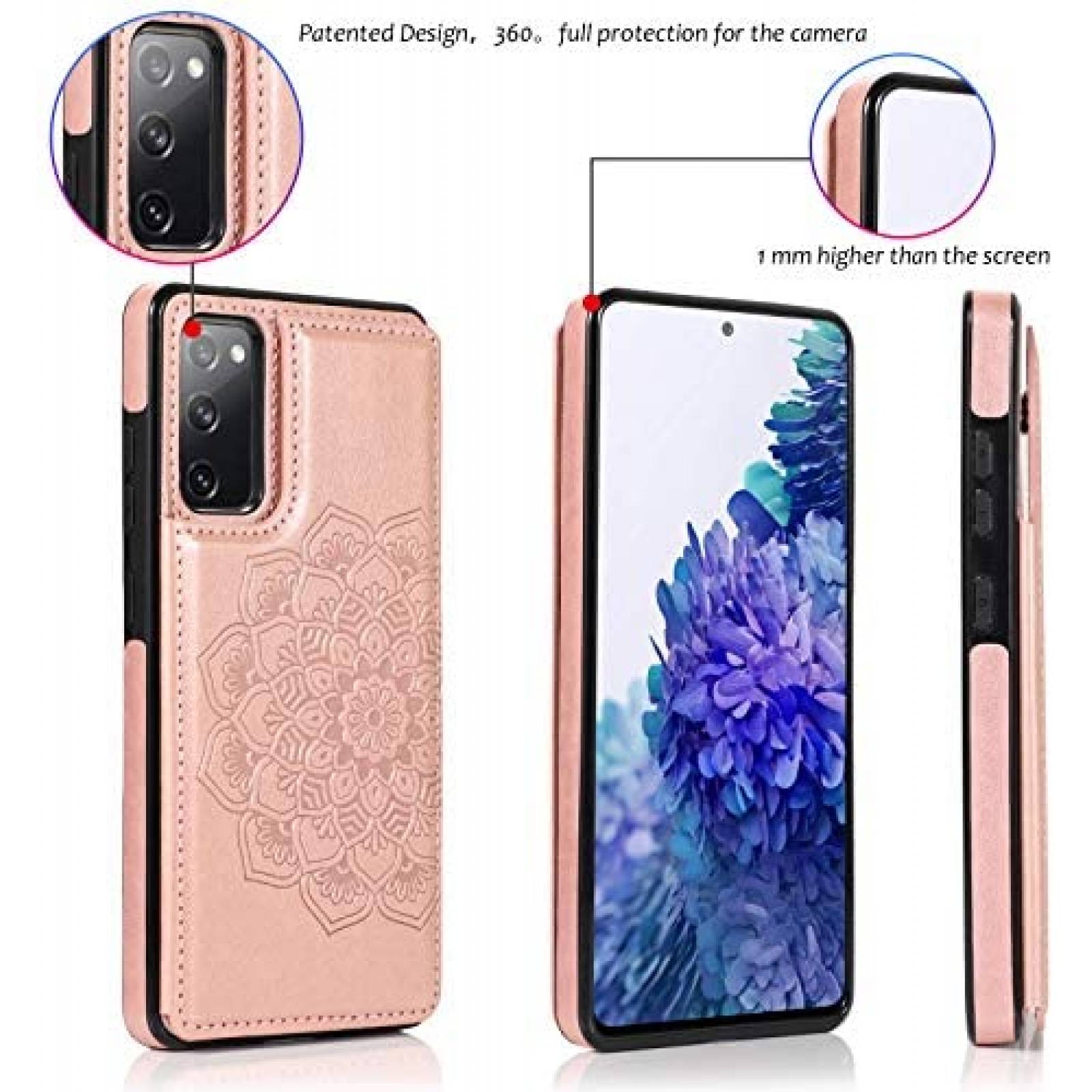 Funda con Tarjetero Asuwish para Galaxy S20 FE + Mica -Rosa