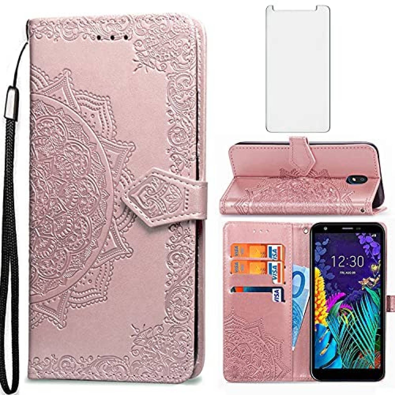 Funda Flip con Tarjetero Asuwish para LG Aristo Plus -Rosa