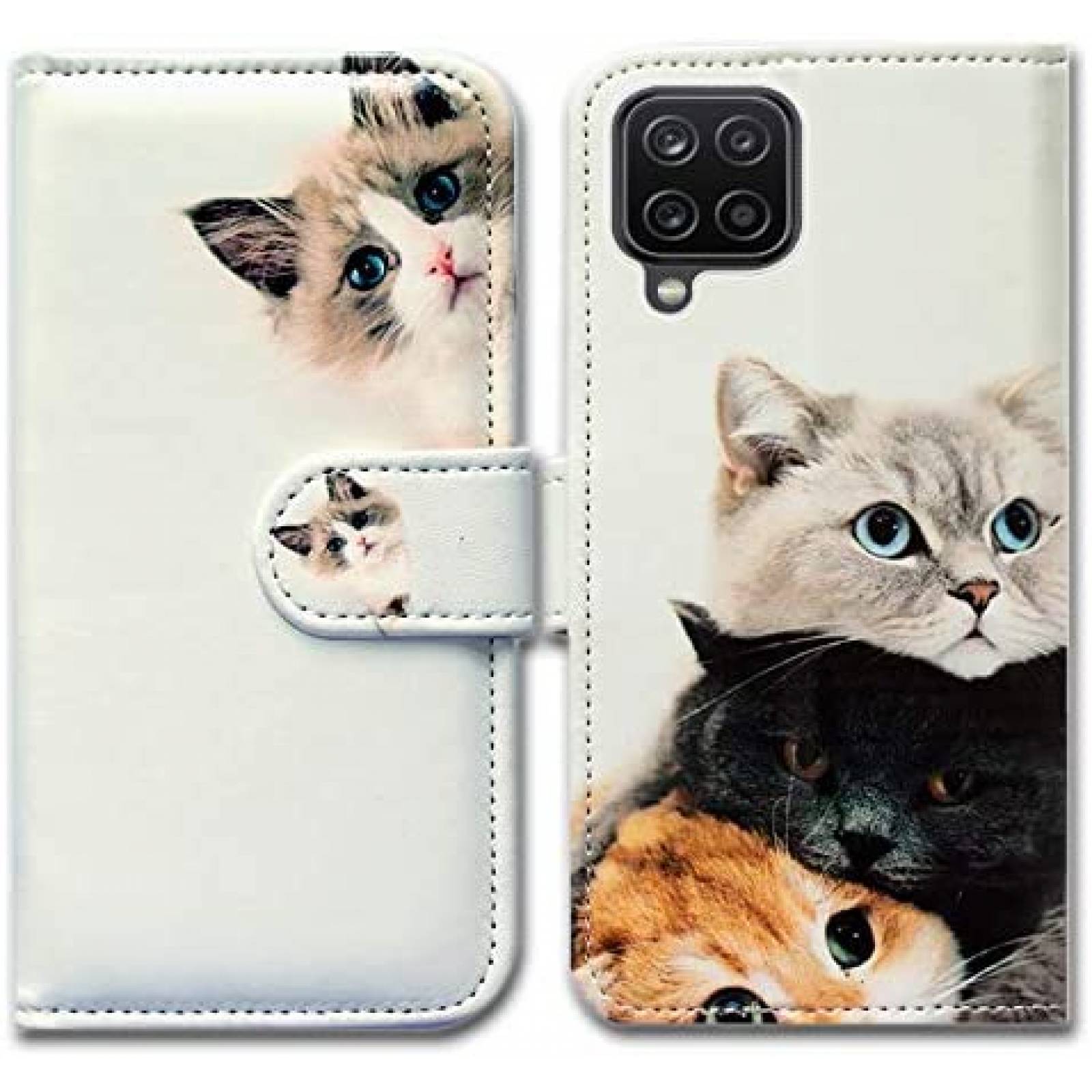 Funda Galaxy A12 Bcov gatos de cuero estilo cartera -Blanco