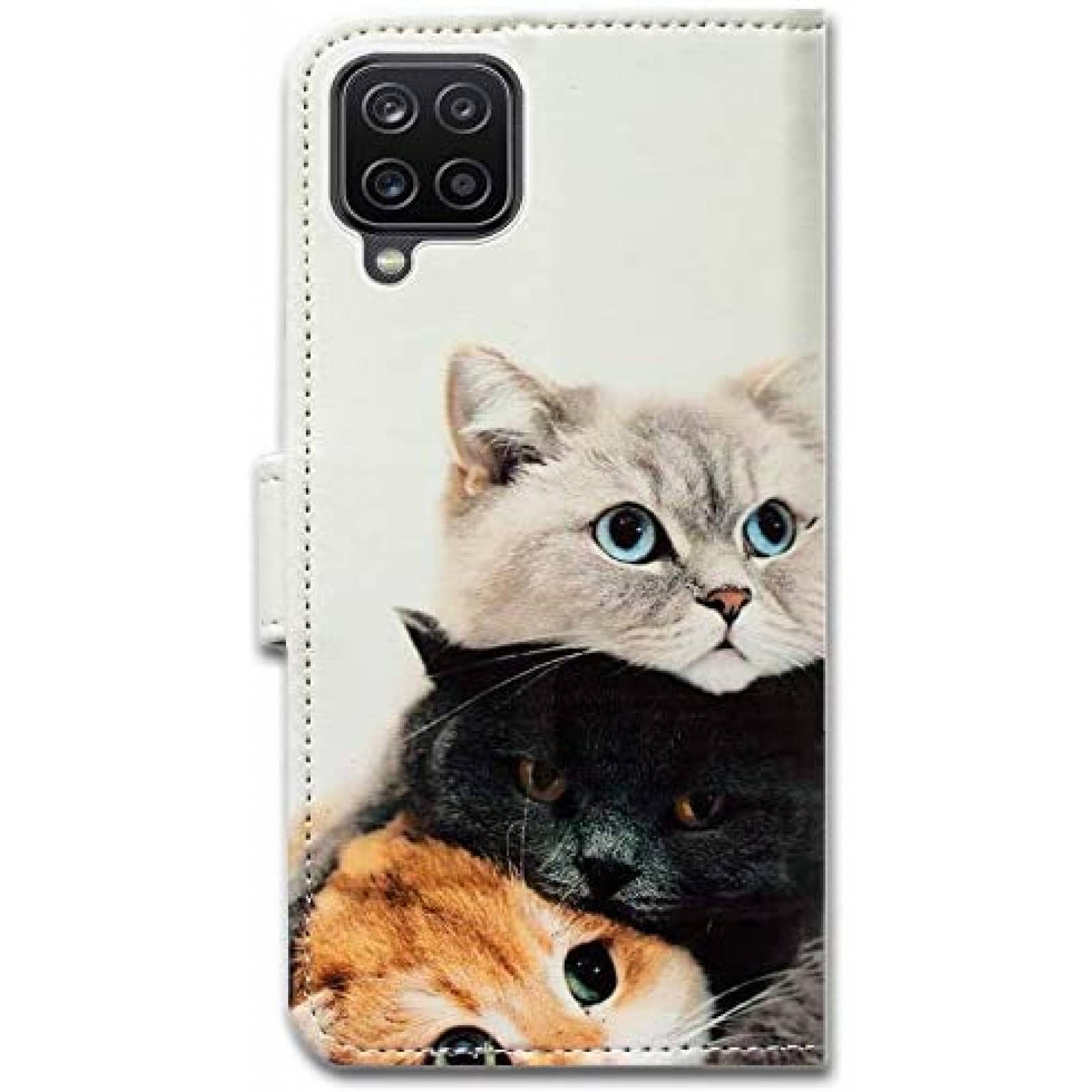 Funda Galaxy A12 Bcov gatos de cuero estilo cartera -Blanco