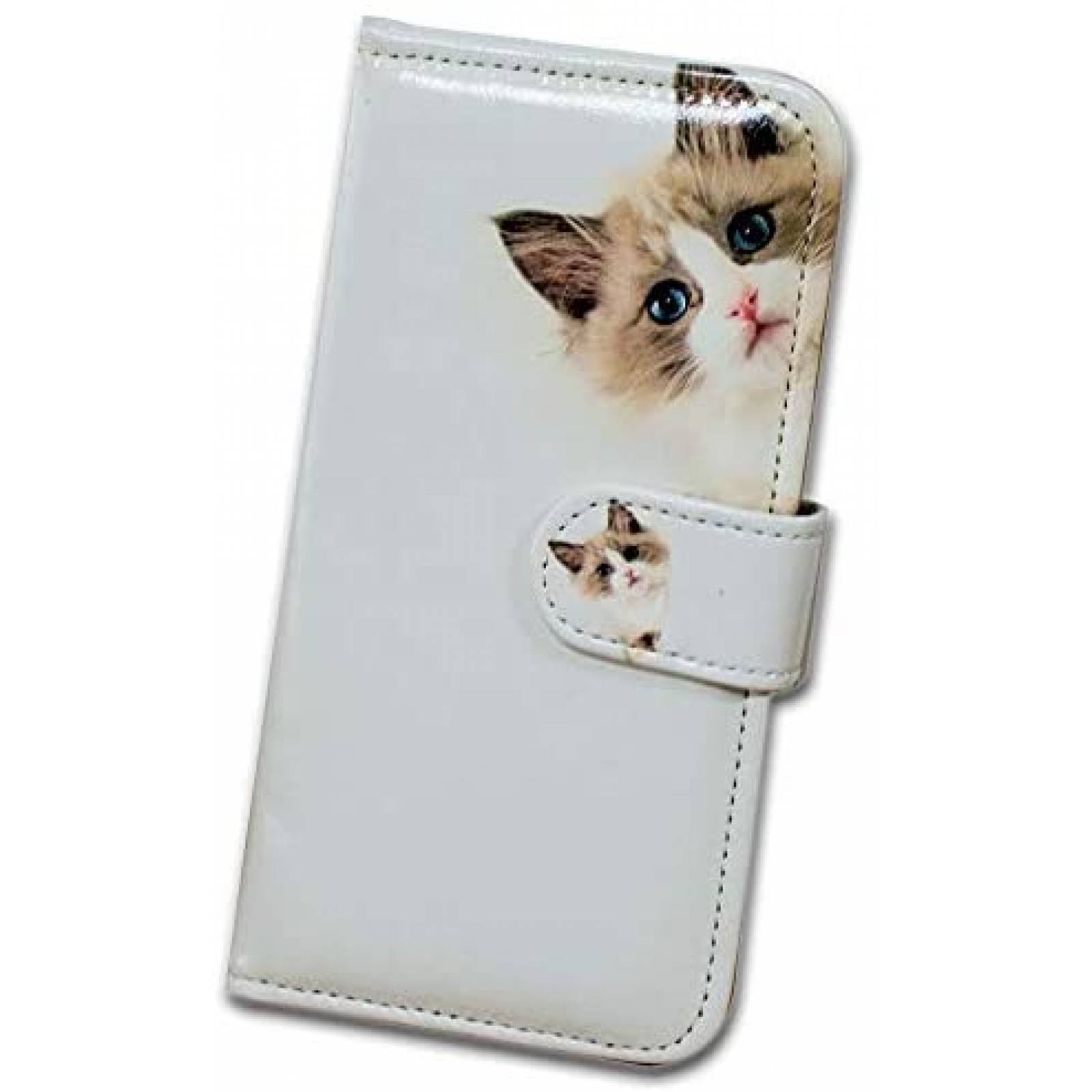 Funda Galaxy A12 Bcov gatos de cuero estilo cartera -Blanco