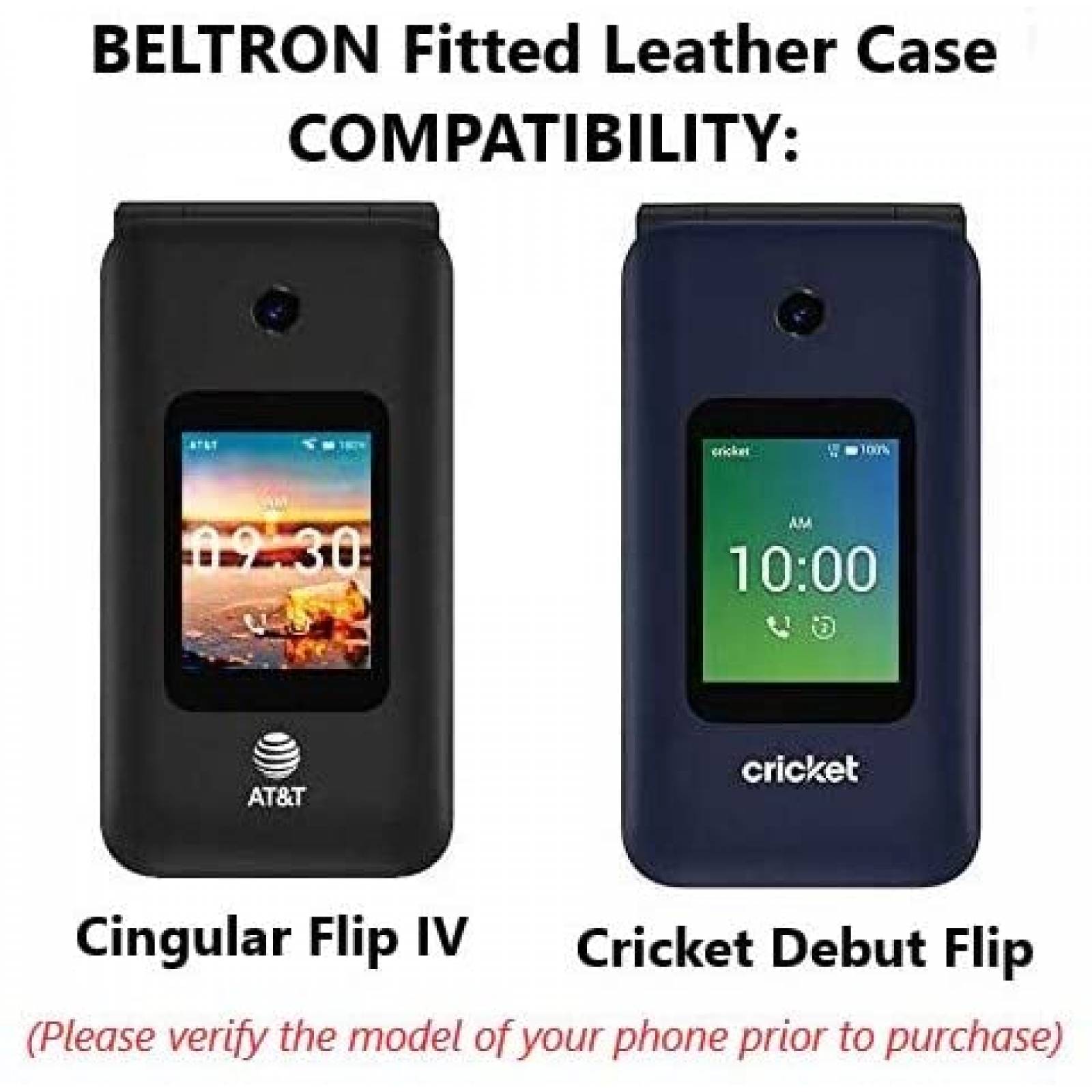 Funda Celular BELTRON Cricket Debut Flip Cuero Clip -Negro
