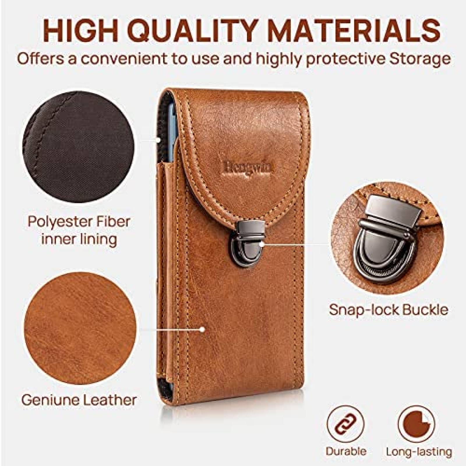 Holster para Celular Hengwin de Cuero con Clip -Cafe