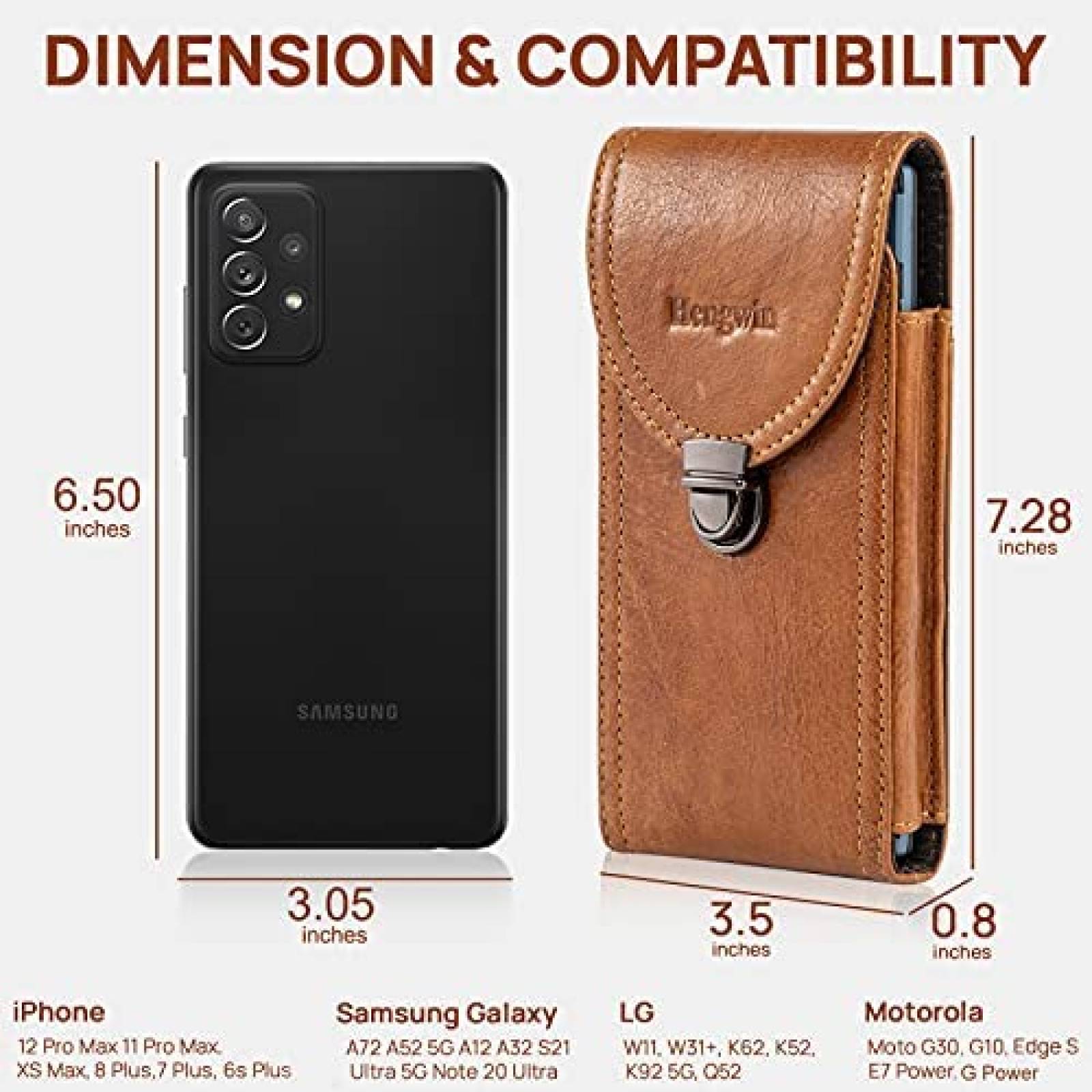 Holster para Celular Hengwin de Cuero con Clip -Cafe