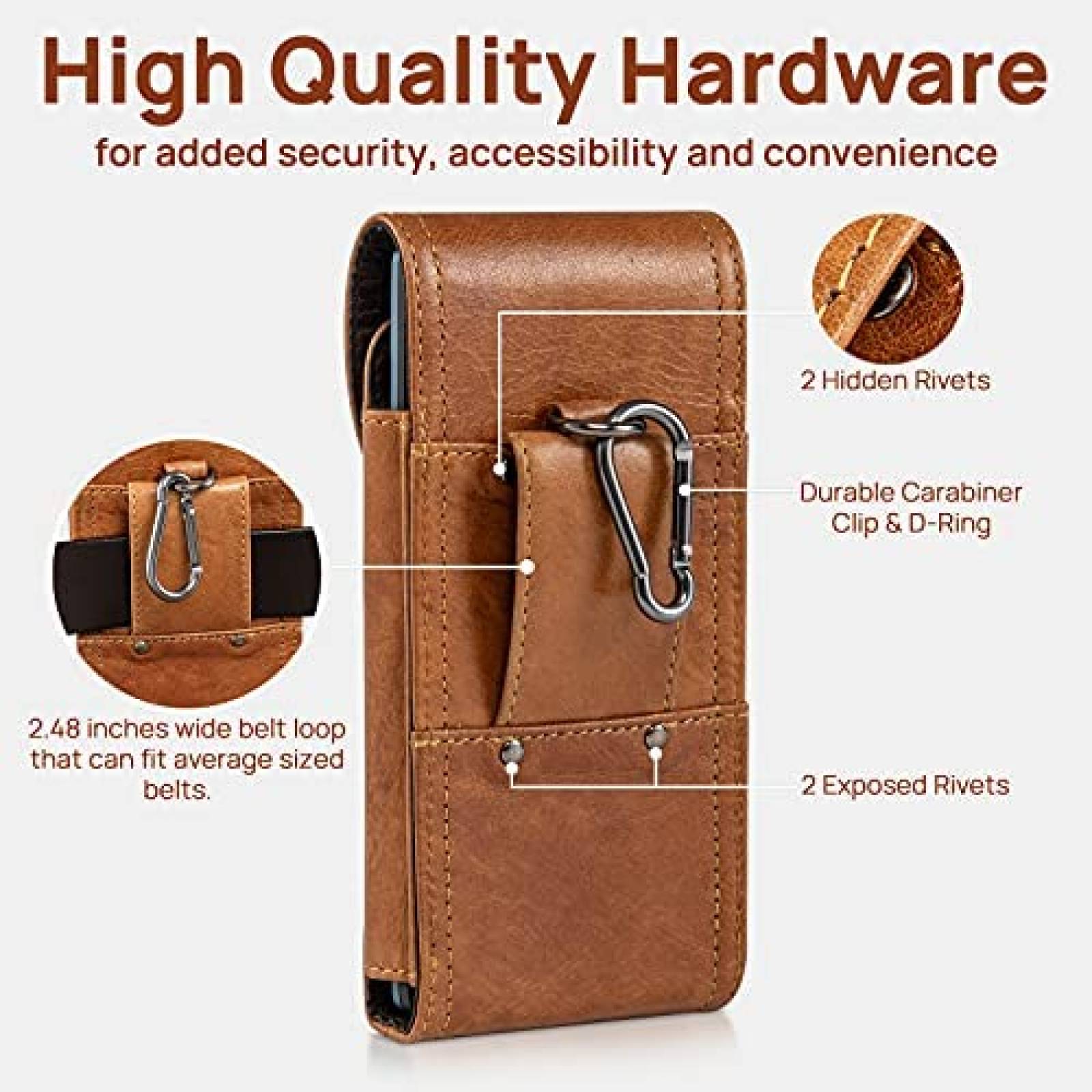 Holster para Celular Hengwin de Cuero con Clip -Cafe