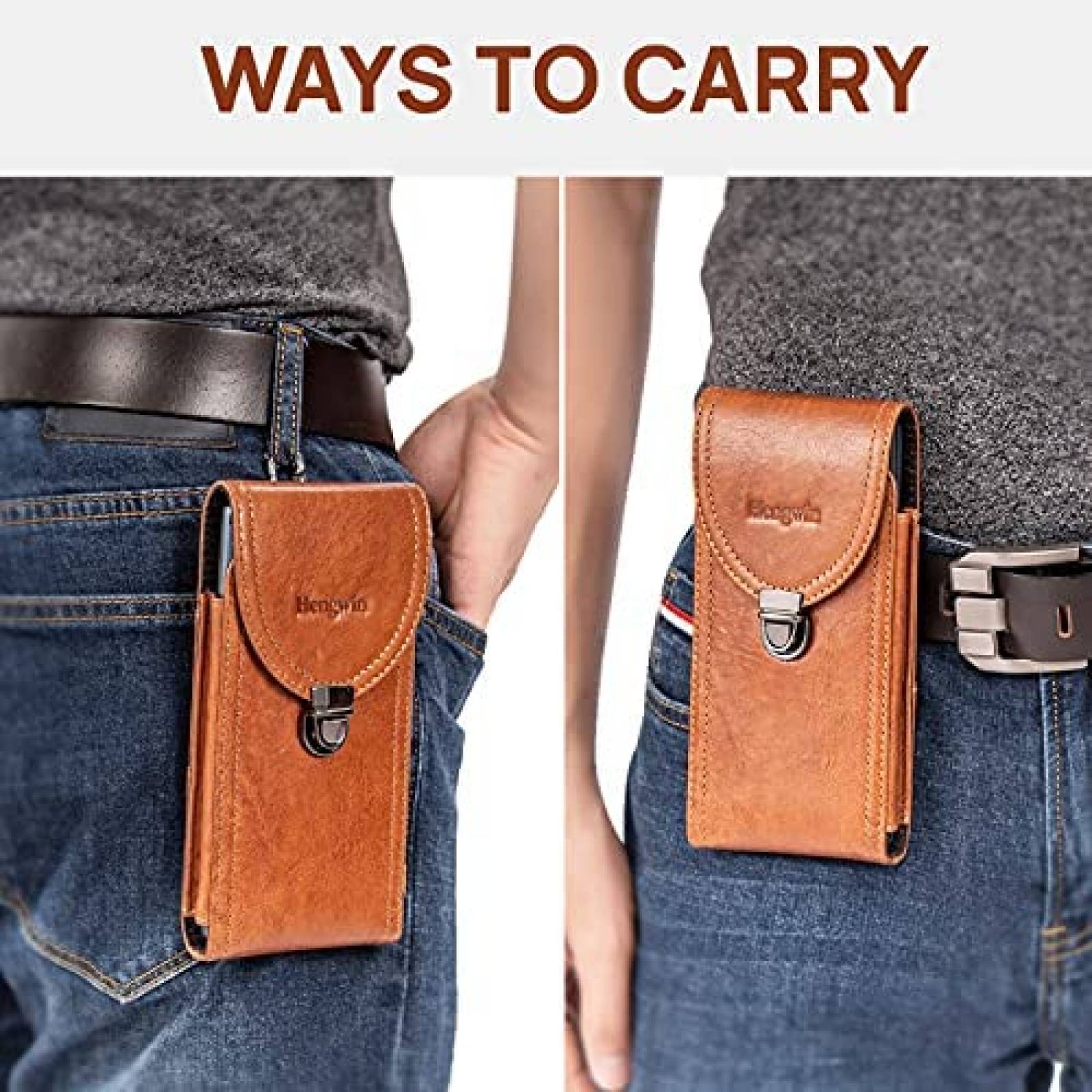 Holster para Celular Hengwin de Cuero con Clip -Cafe