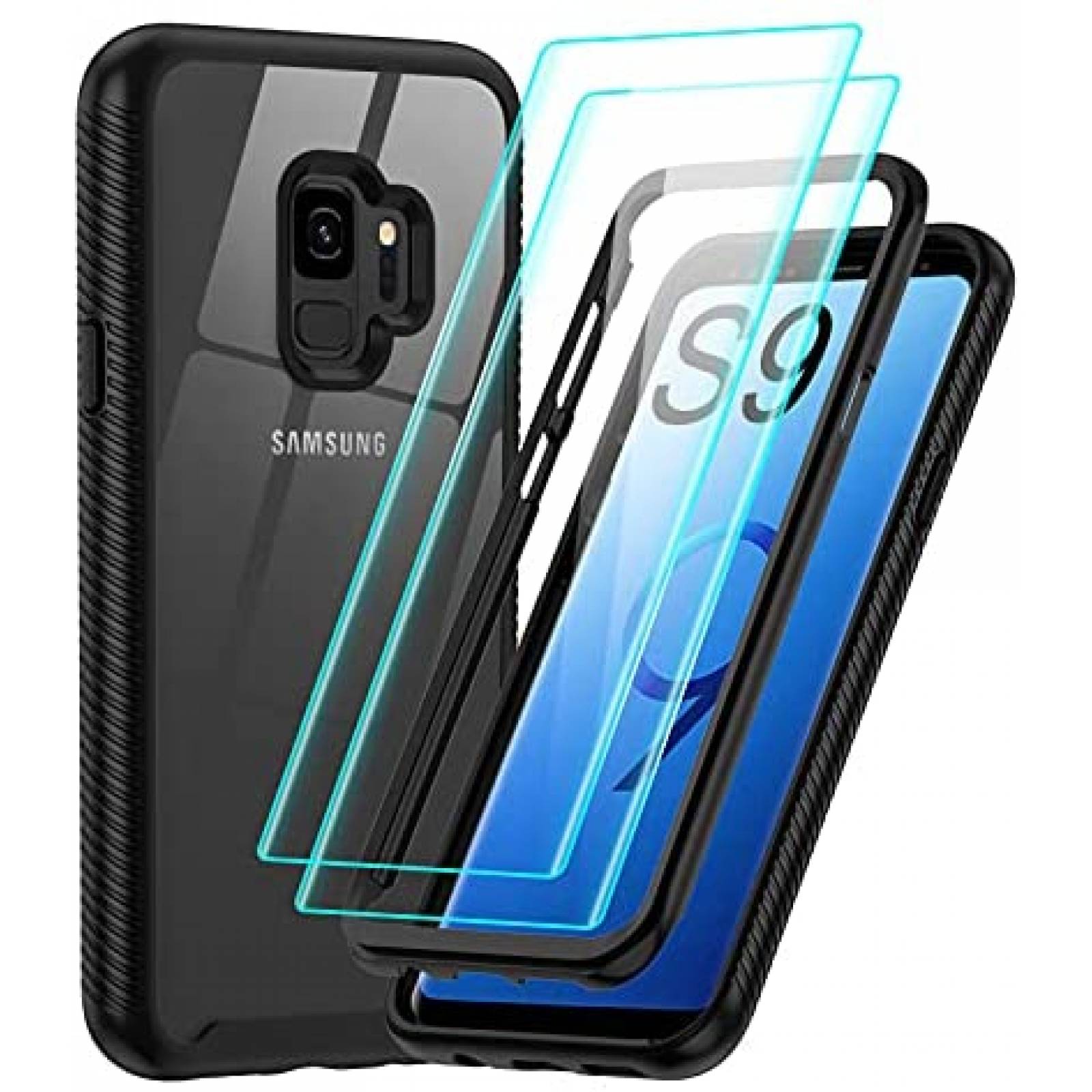 Funda para Samsung S9 LeYi con protector de pantalla -Negro