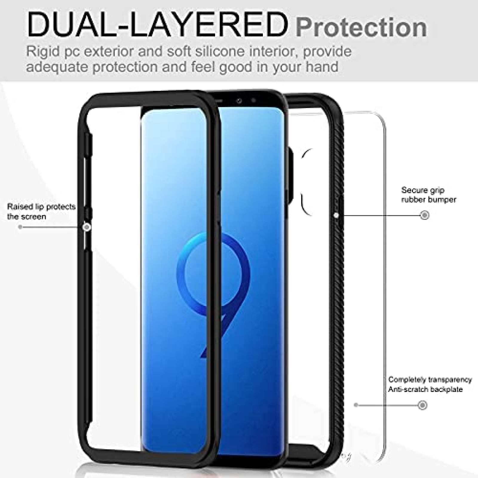 Funda para Samsung S9 LeYi con protector de pantalla -Negro