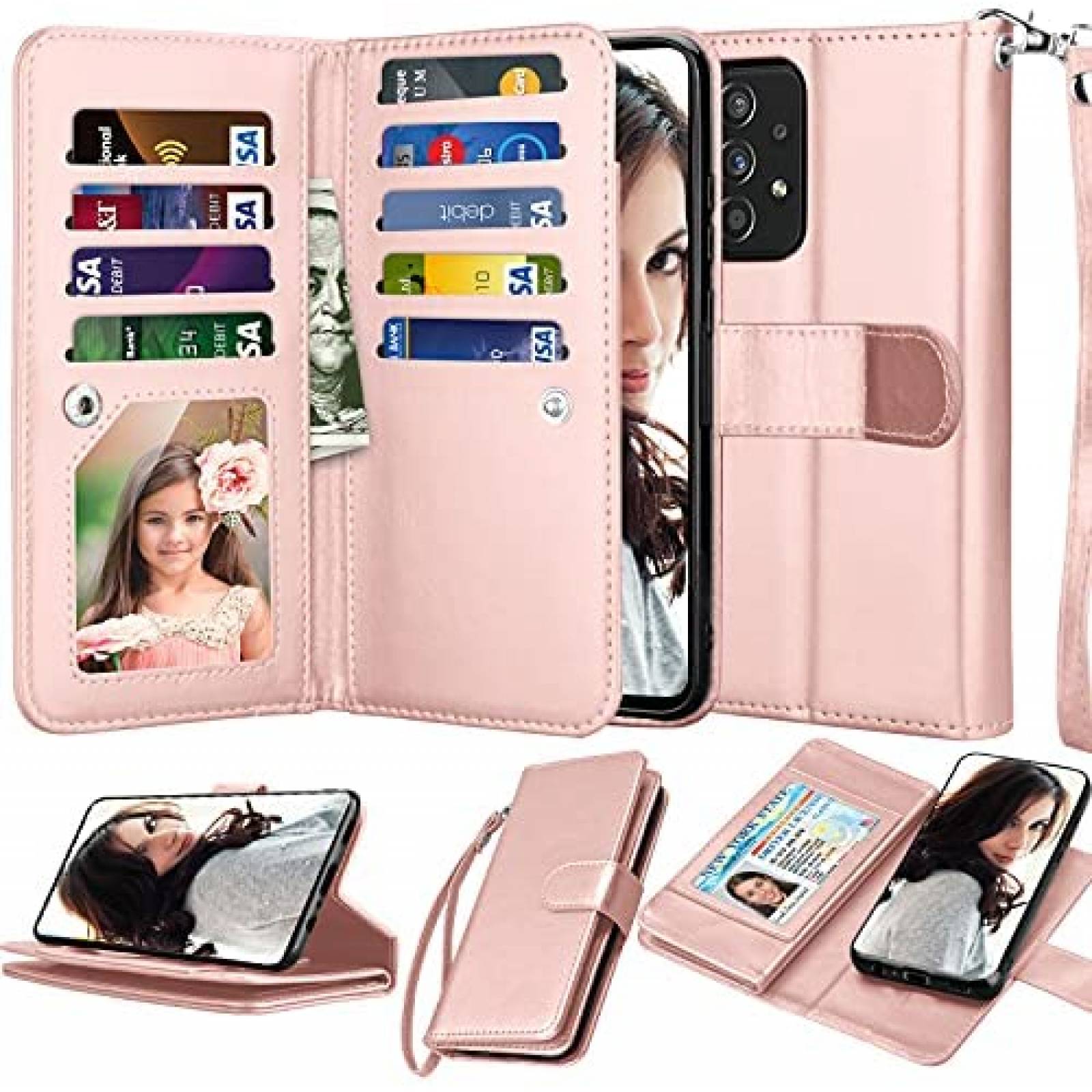Funda Flip Tipo Cartera Njjex para Galaxy A52 5G/4G -Rosa