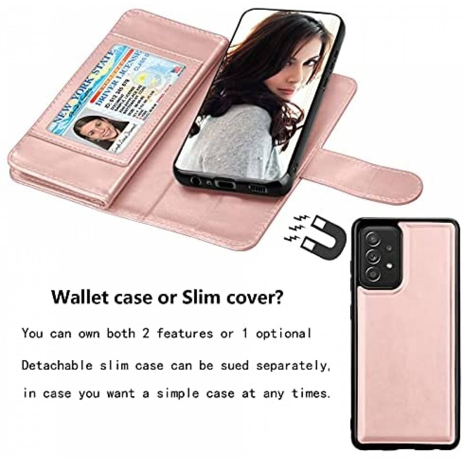 Funda Flip Tipo Cartera Njjex para Galaxy A52 5G/4G -Rosa