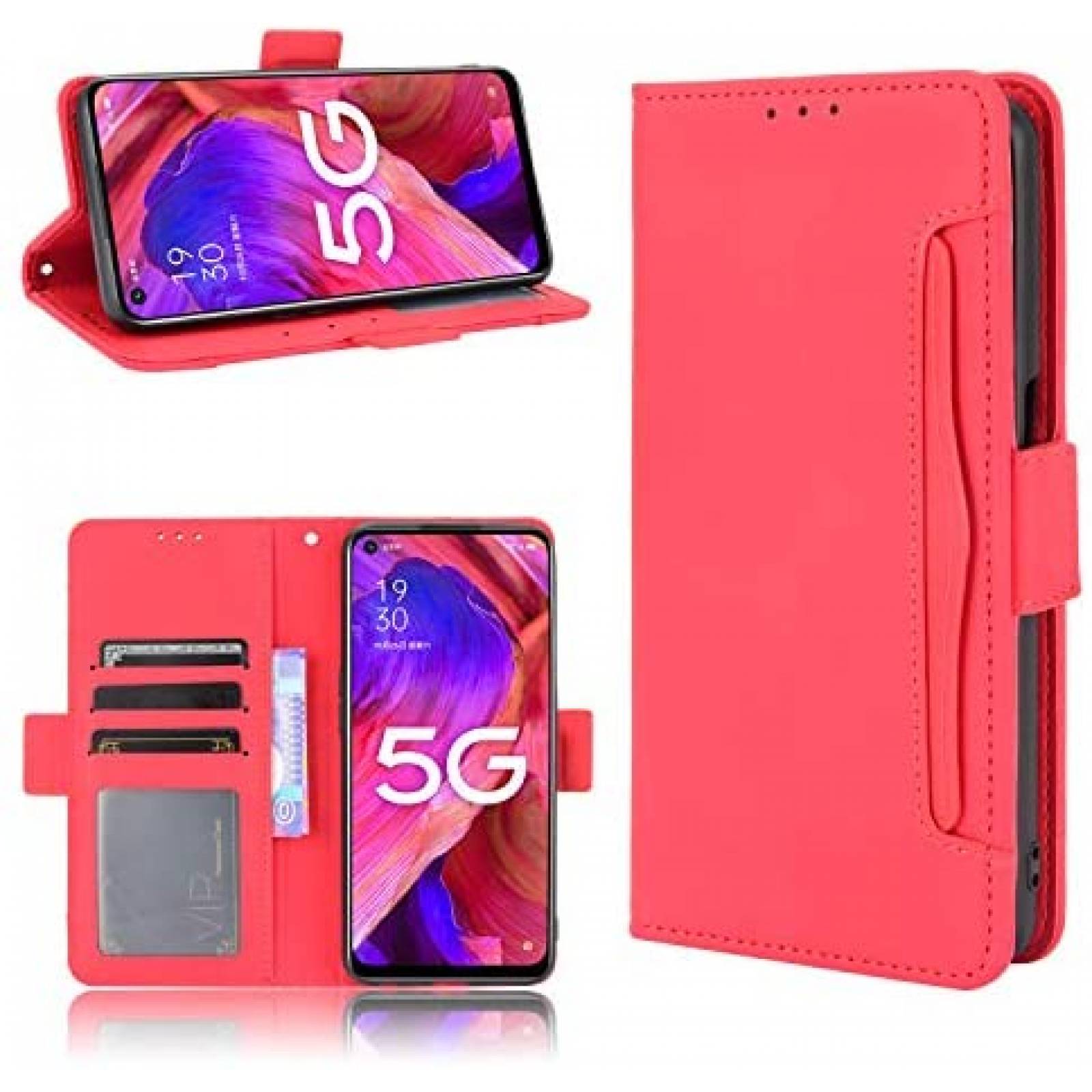 Funda Flip c/Tarjetero QiongNi para OnePlus Nord N200 -Rojo