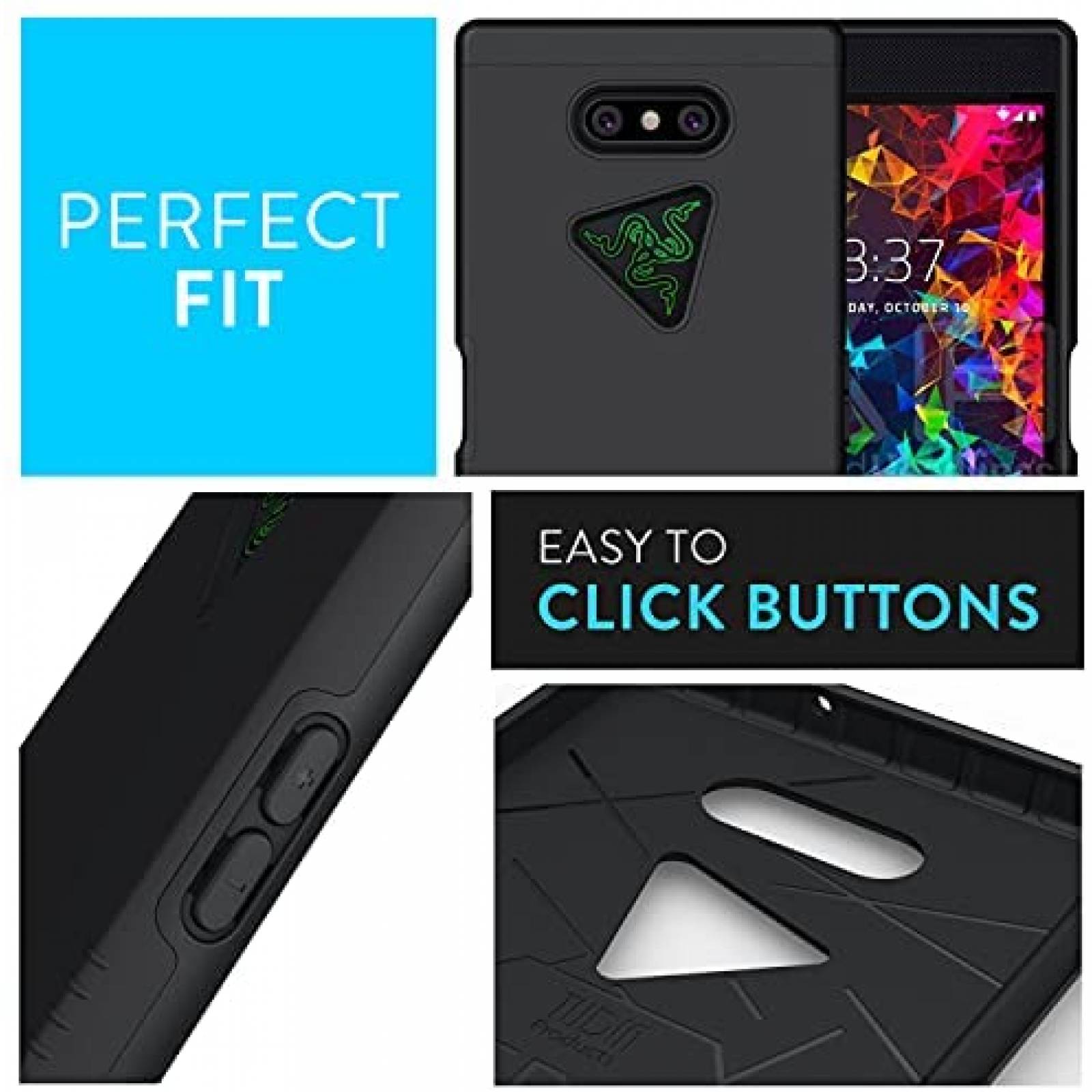 Carcasa TUDIA para Razer Phone 2 Doble Capa -Negro Mate