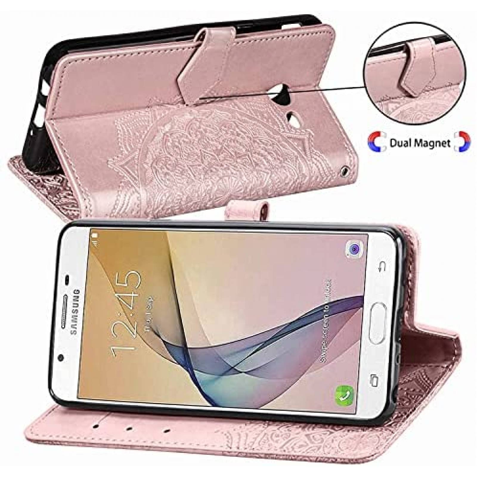 Funda Asuwish para Galaxy J7 Prime tipo billetera -Rosa