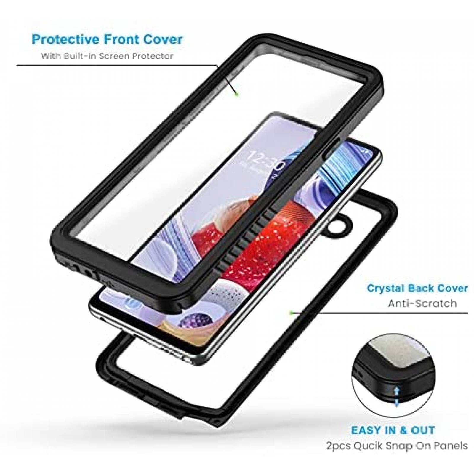 Funda Lanhiem para LG Stylo 6 IP68 -Transparente/Negro
