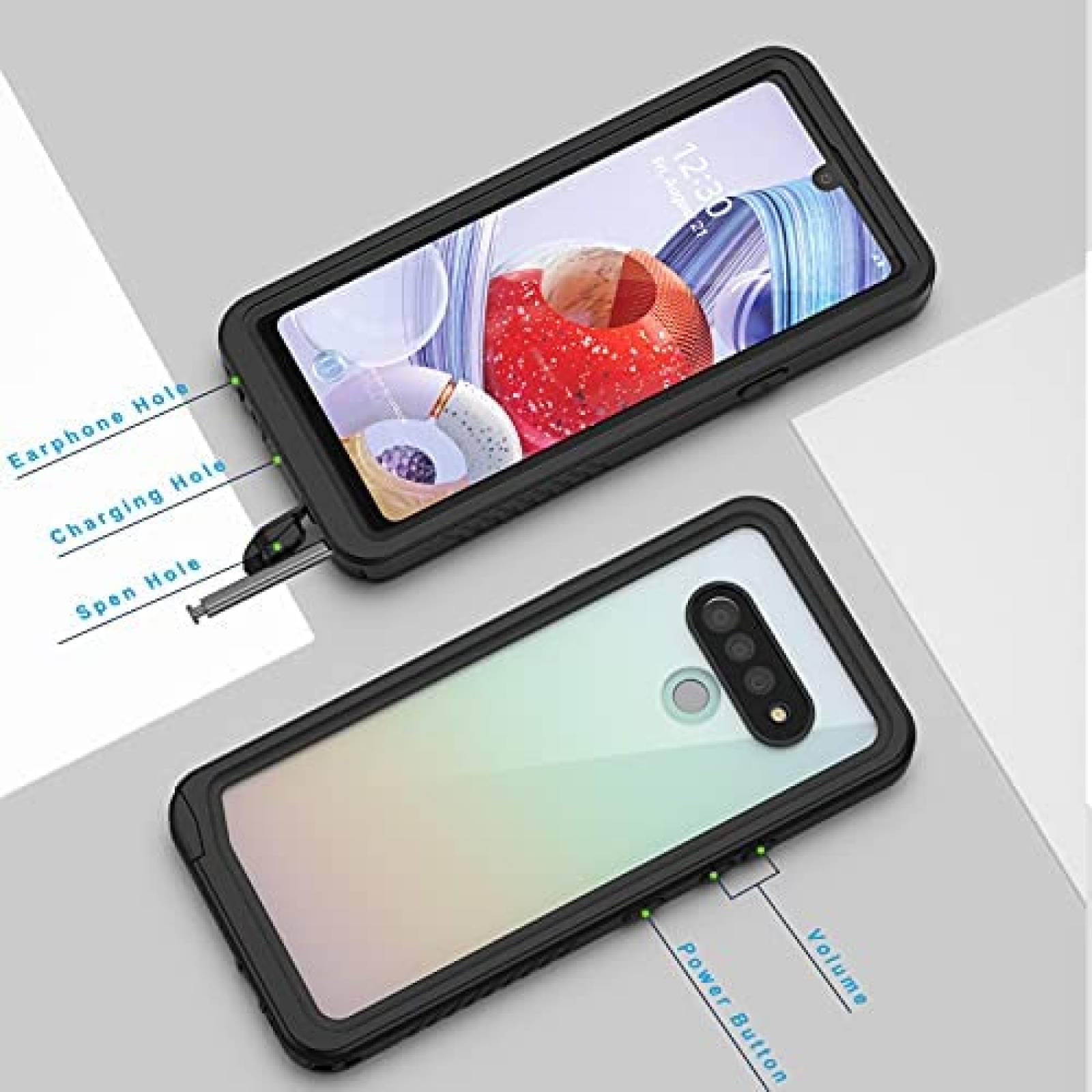 Funda Lanhiem para LG Stylo 6 IP68 -Transparente/Negro