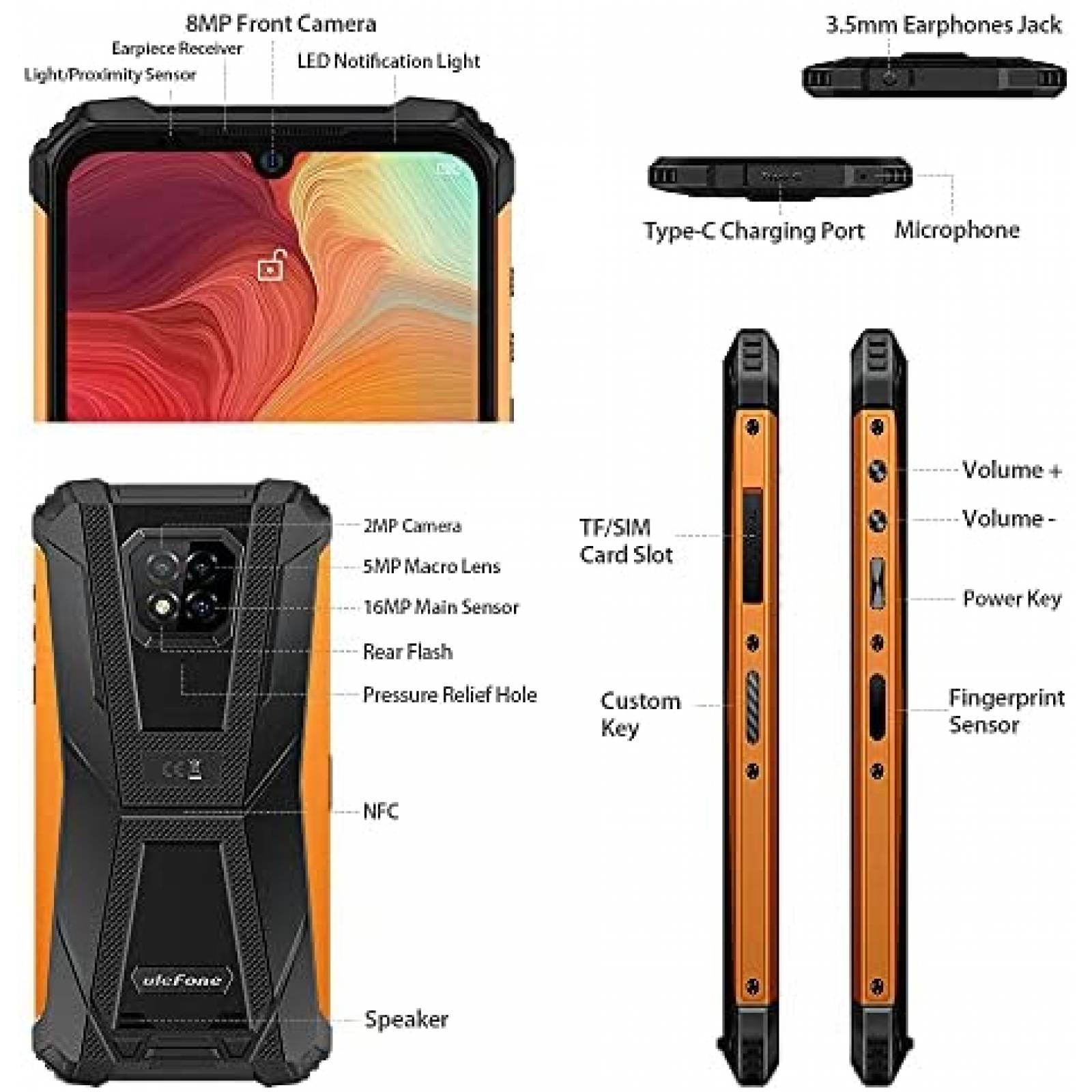 Celular Ulefone Armor 8 Pro 6.1'' 8GB+128GB 16MP -Negro