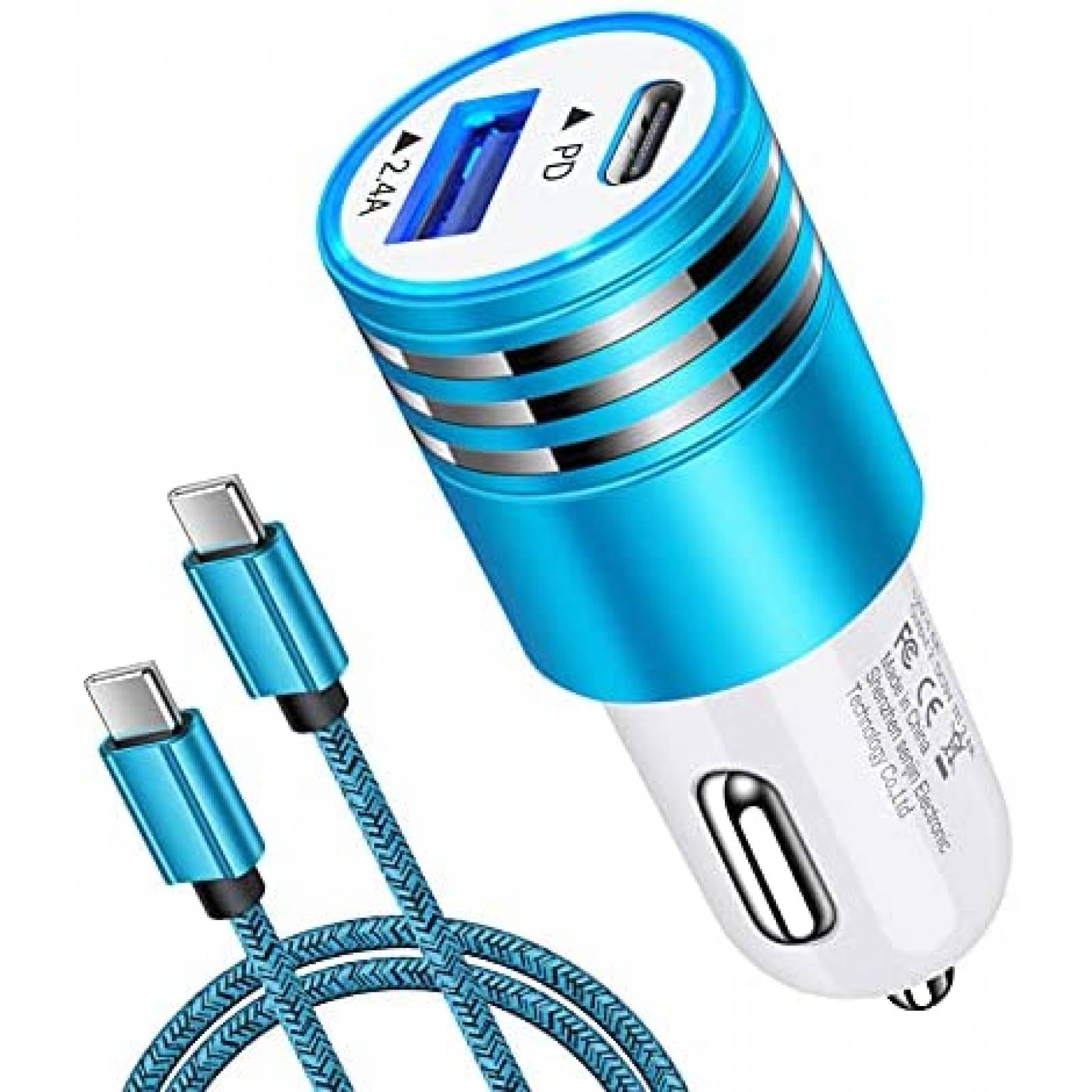 Cargador/cable usb c para auto ABCPOW 18W carga rapida -azul