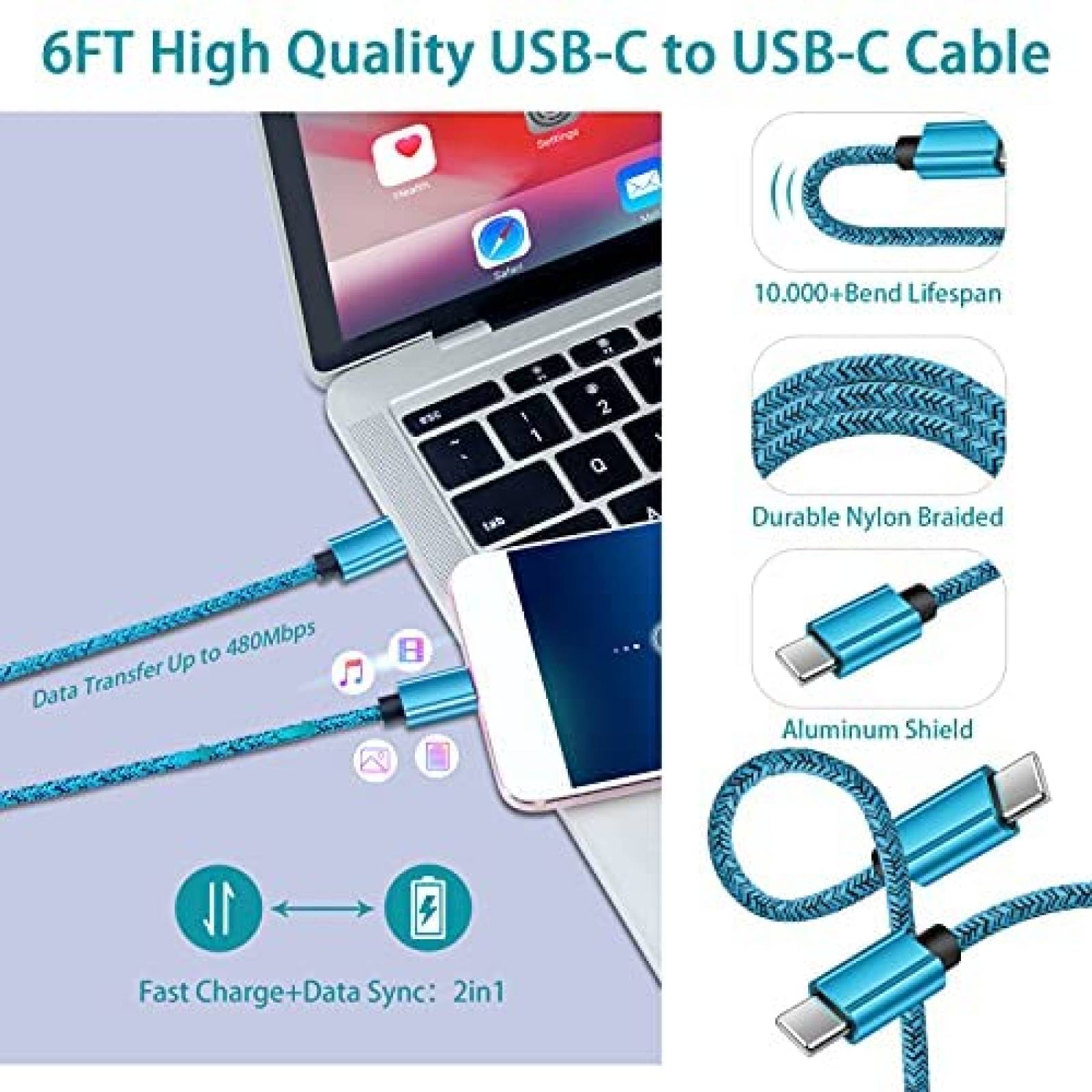 Cargador/cable usb c para auto ABCPOW 18W carga rapida -azul