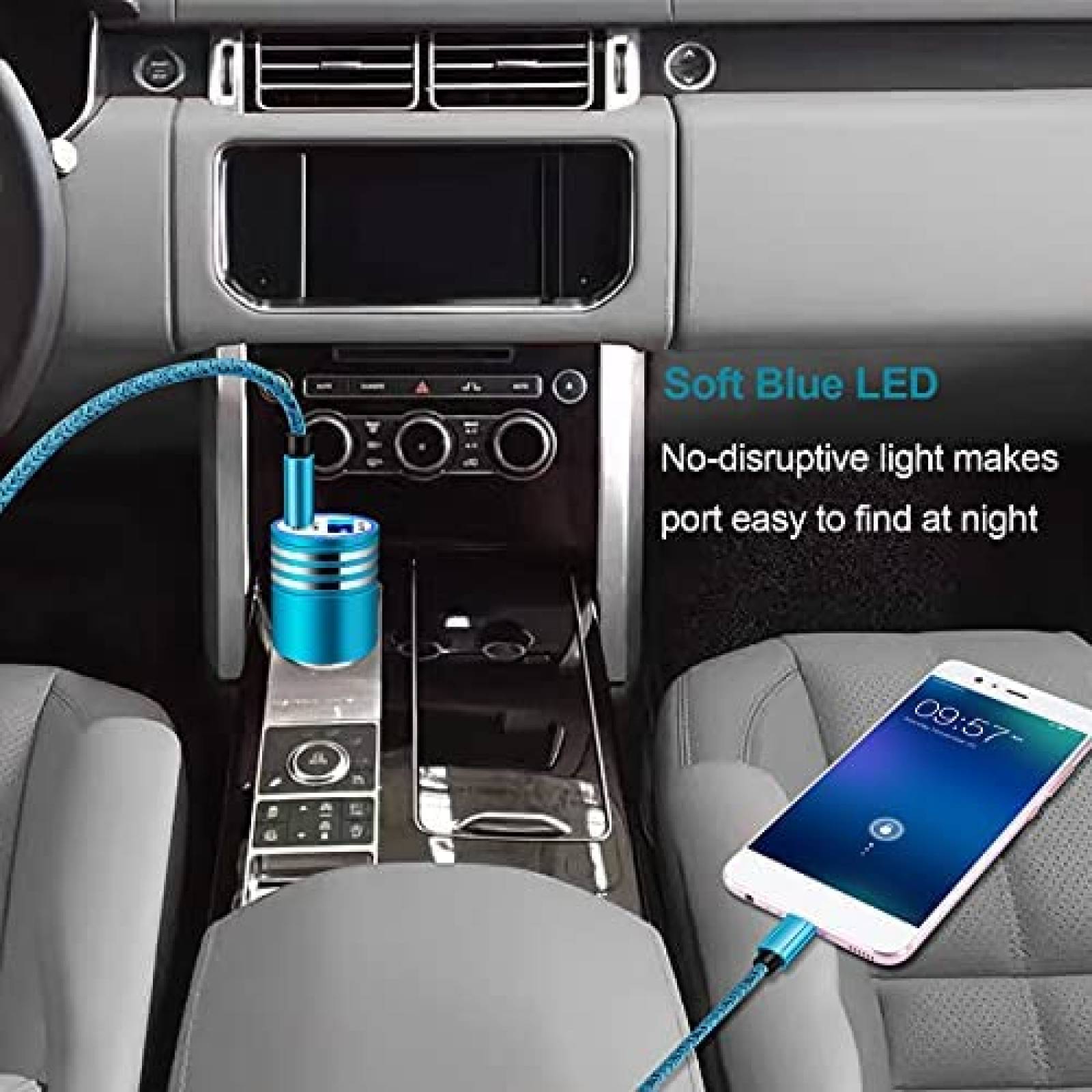 Cargador/cable usb c para auto ABCPOW 18W carga rapida -azul