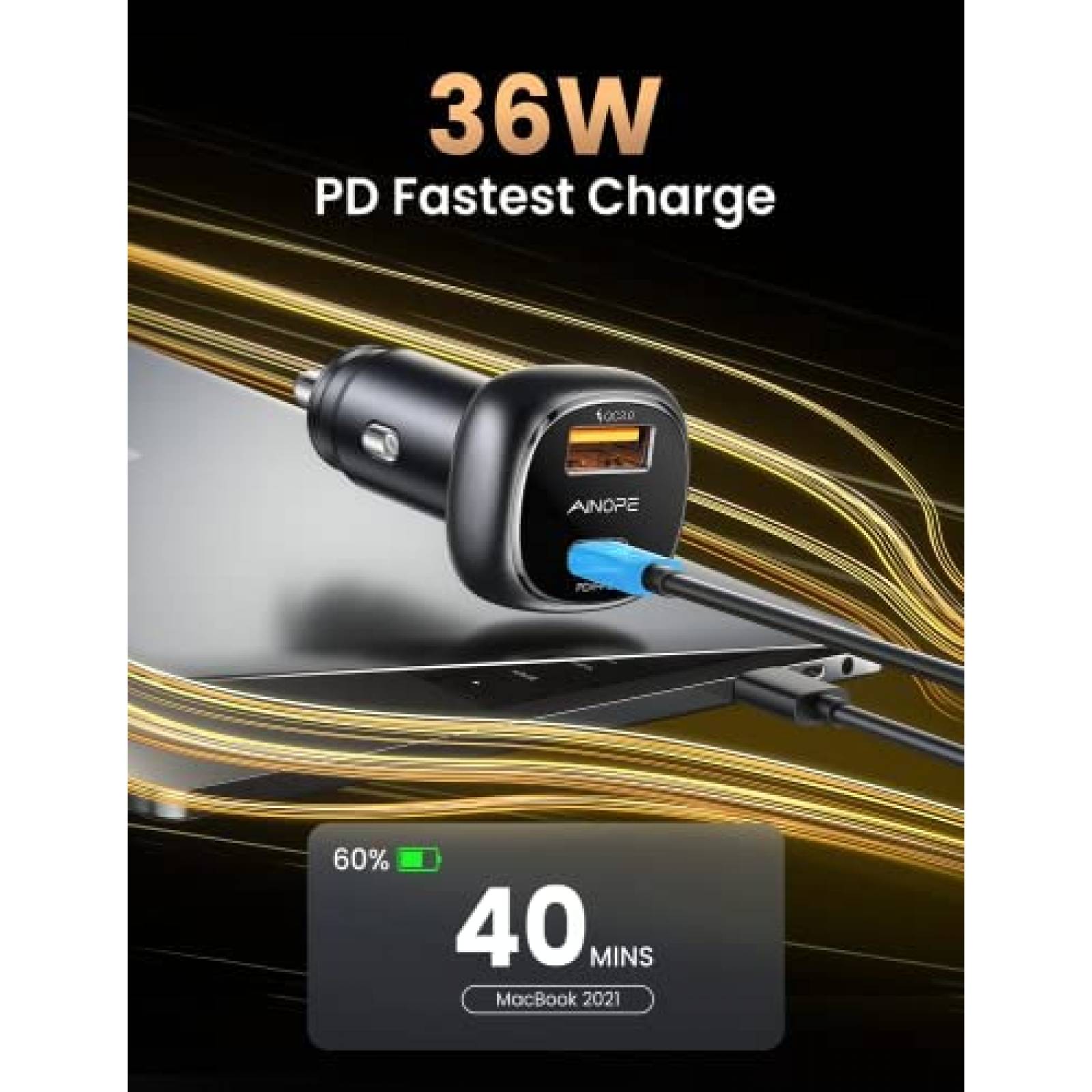 Cargador de Auto USB AINOPE Tipo C 54W en Total -Negro