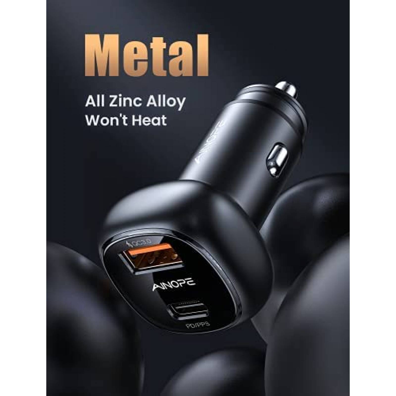 Cargador de Auto USB AINOPE Tipo C 54W en Total -Negro
